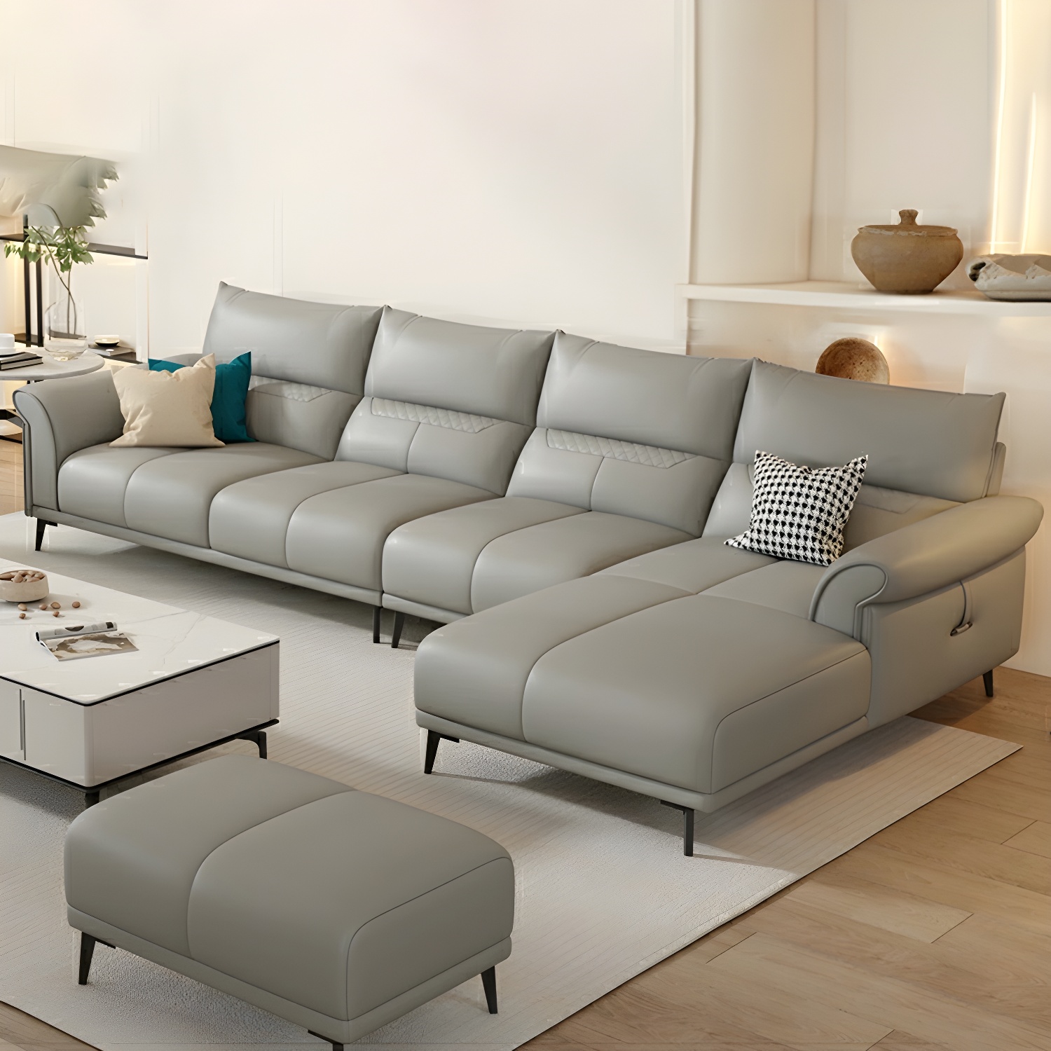Gray Leather Sectional Sofa | Ormau - image 30