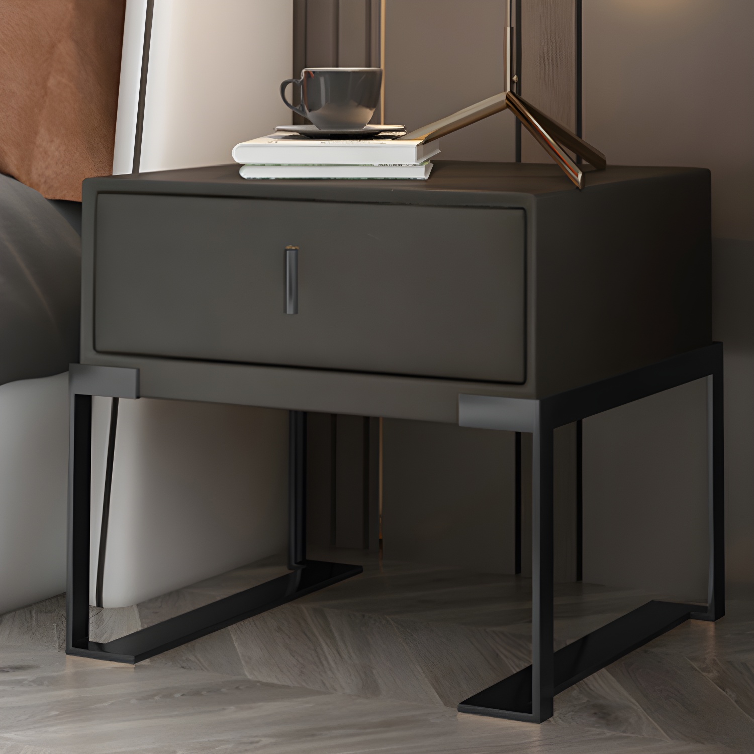 Leather Nightstand with Metal Legs | Ormau - image 2