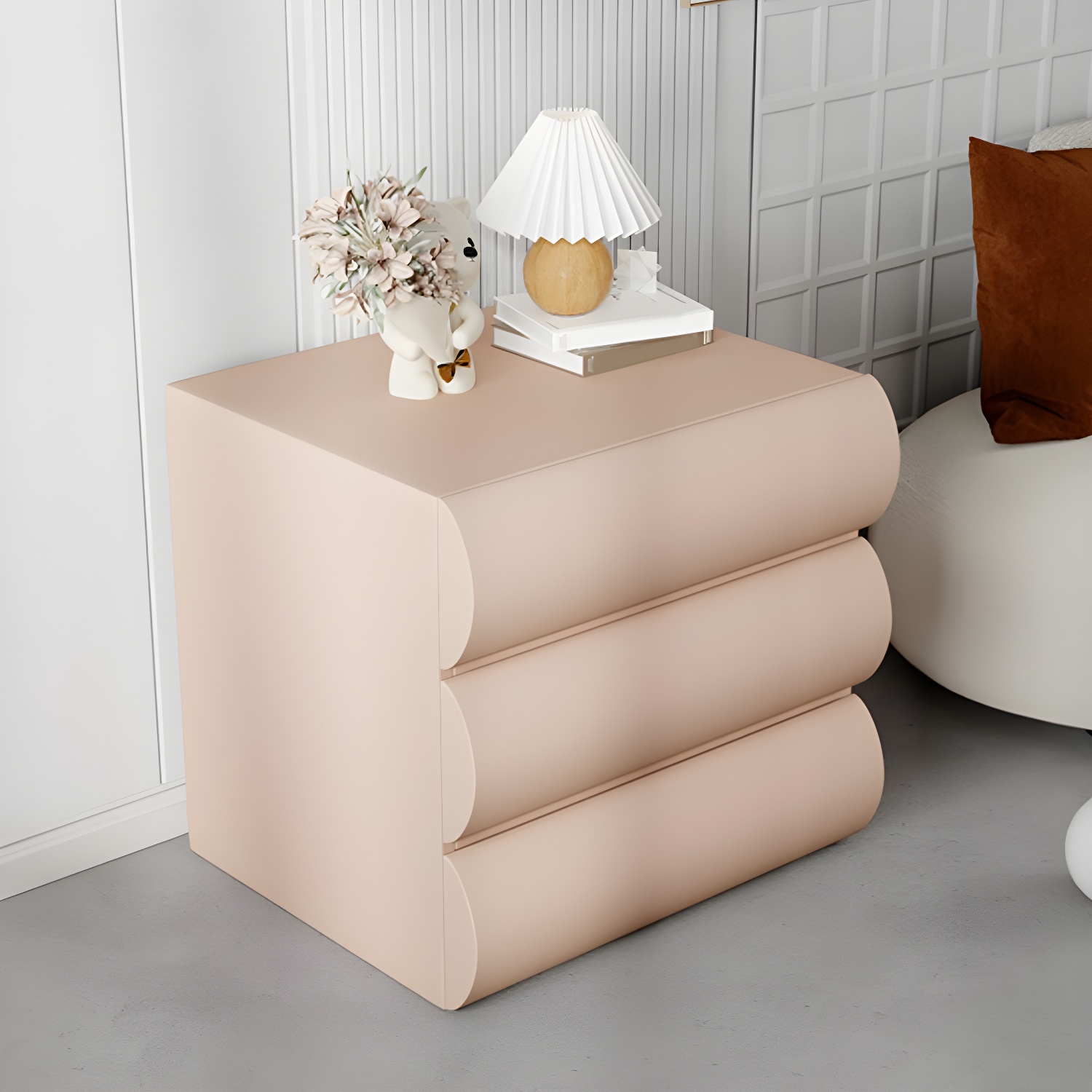 Modern Wood Nightstand with Faux Leather | Ormau - image 4