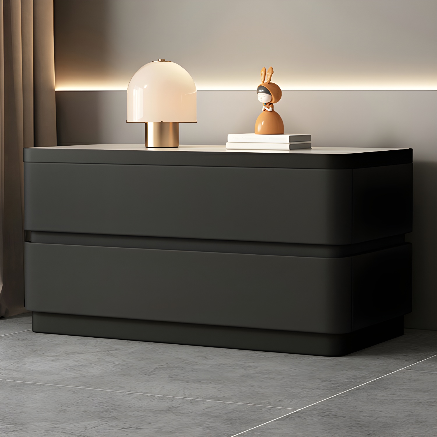 Modern Stone & Leather Nightstand | Ormau - image 1