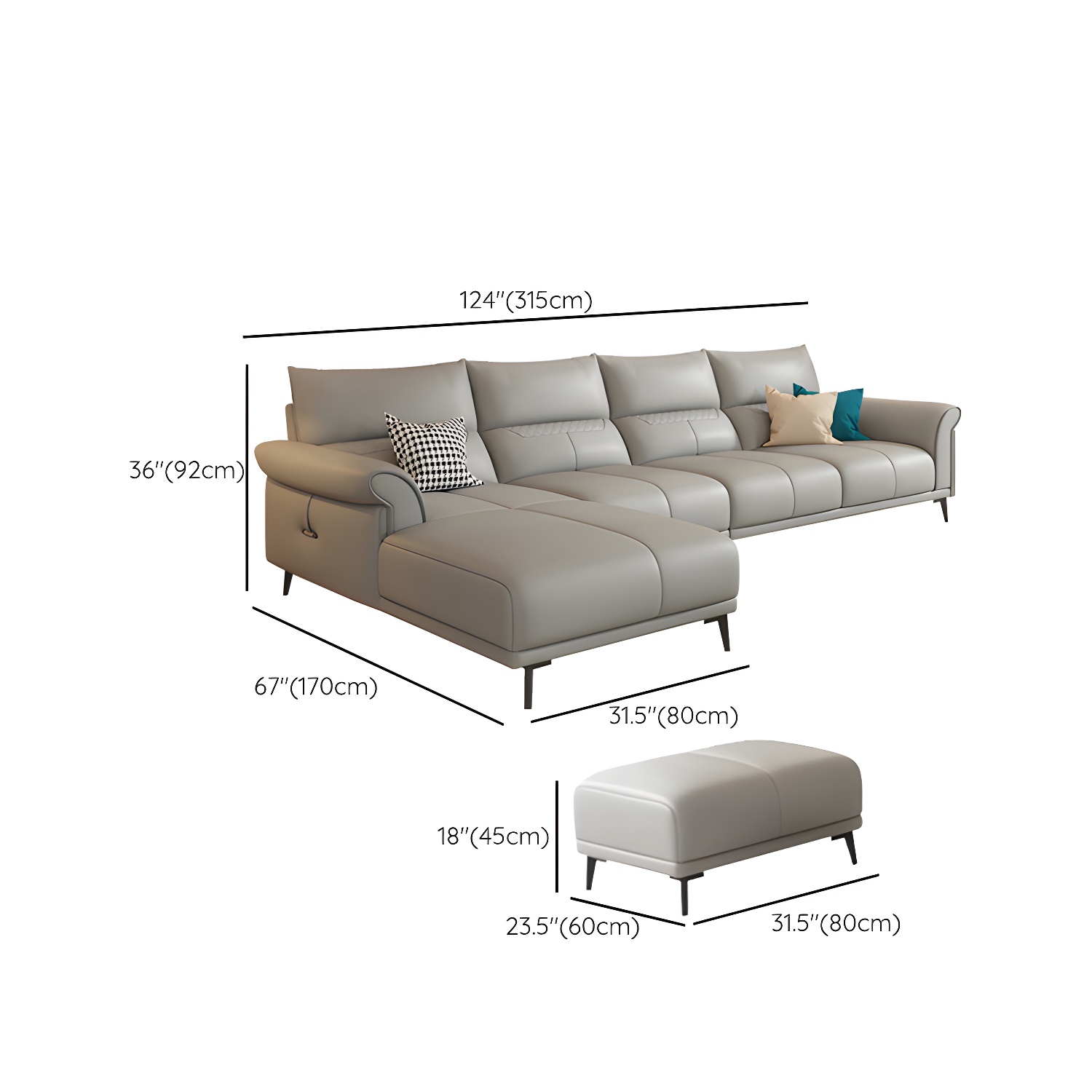 Gray Leather Sectional Sofa | Ormau - image 21