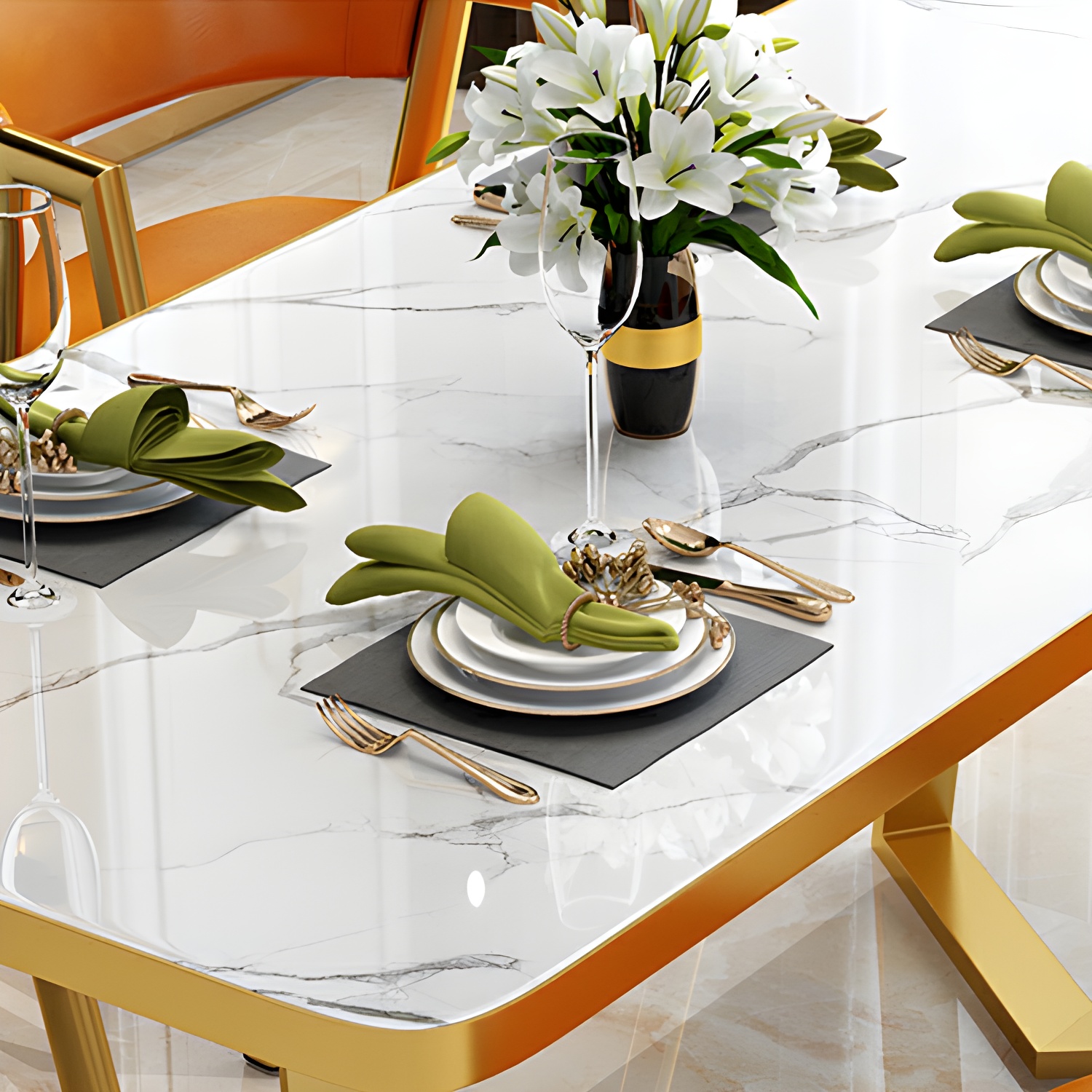 Glam White Dining Set with Upholstered Chairs | Ormau - image 11