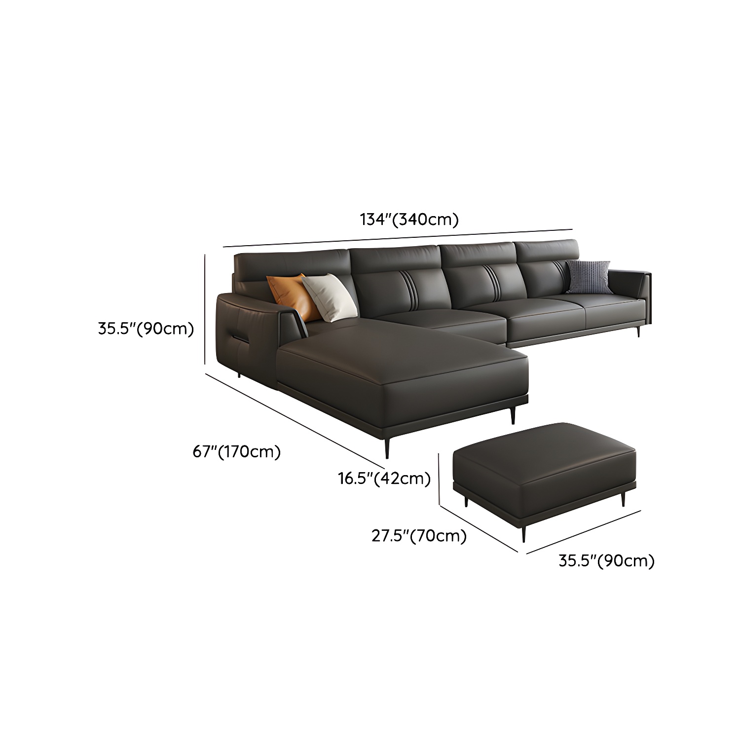 Leather Flared-Arm Sectional Sofa | Ormau - image 21