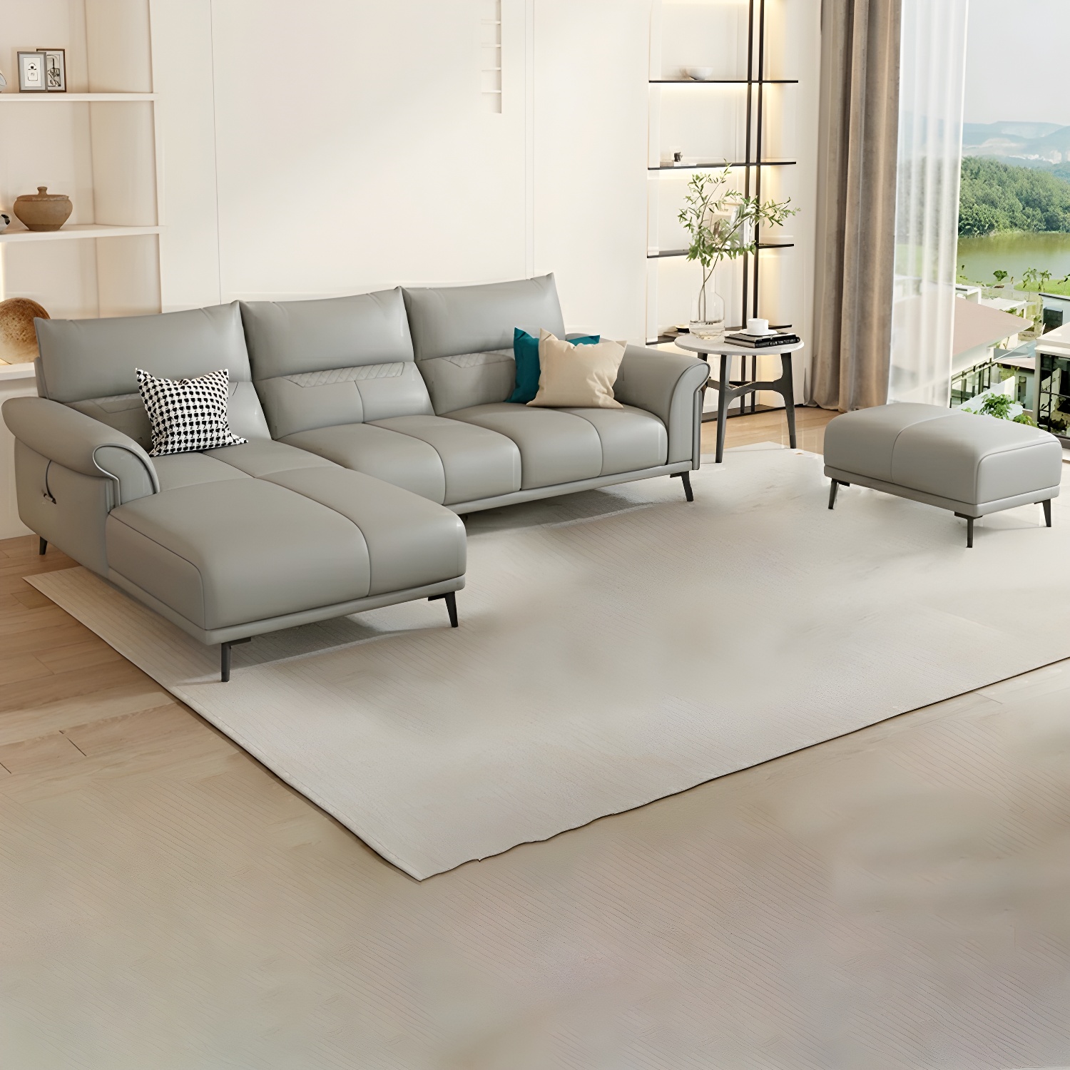 Gray Leather Sectional Sofa | Ormau - image 32
