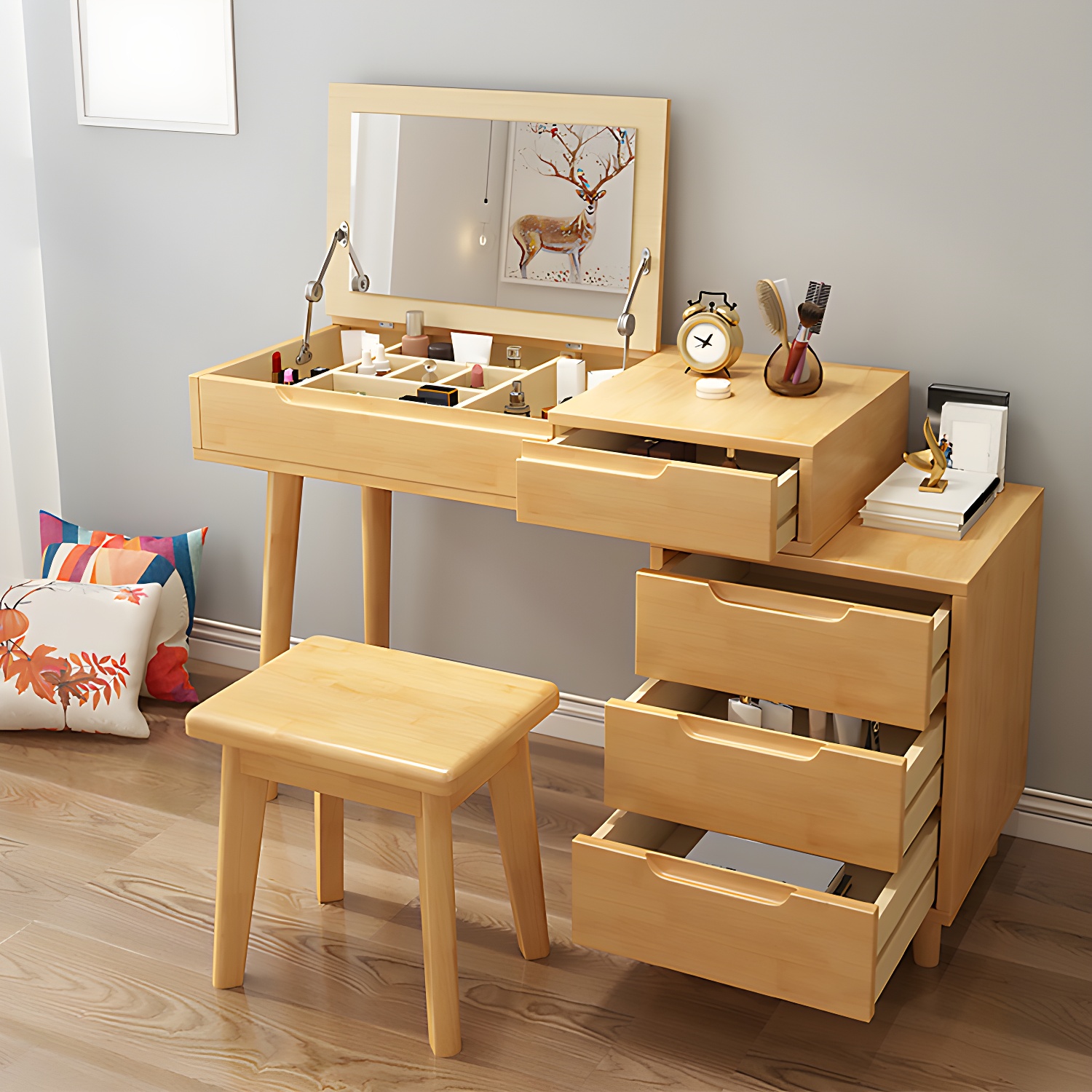Solid Wood Makeup Vanity with Mirror | Ormau - image 6