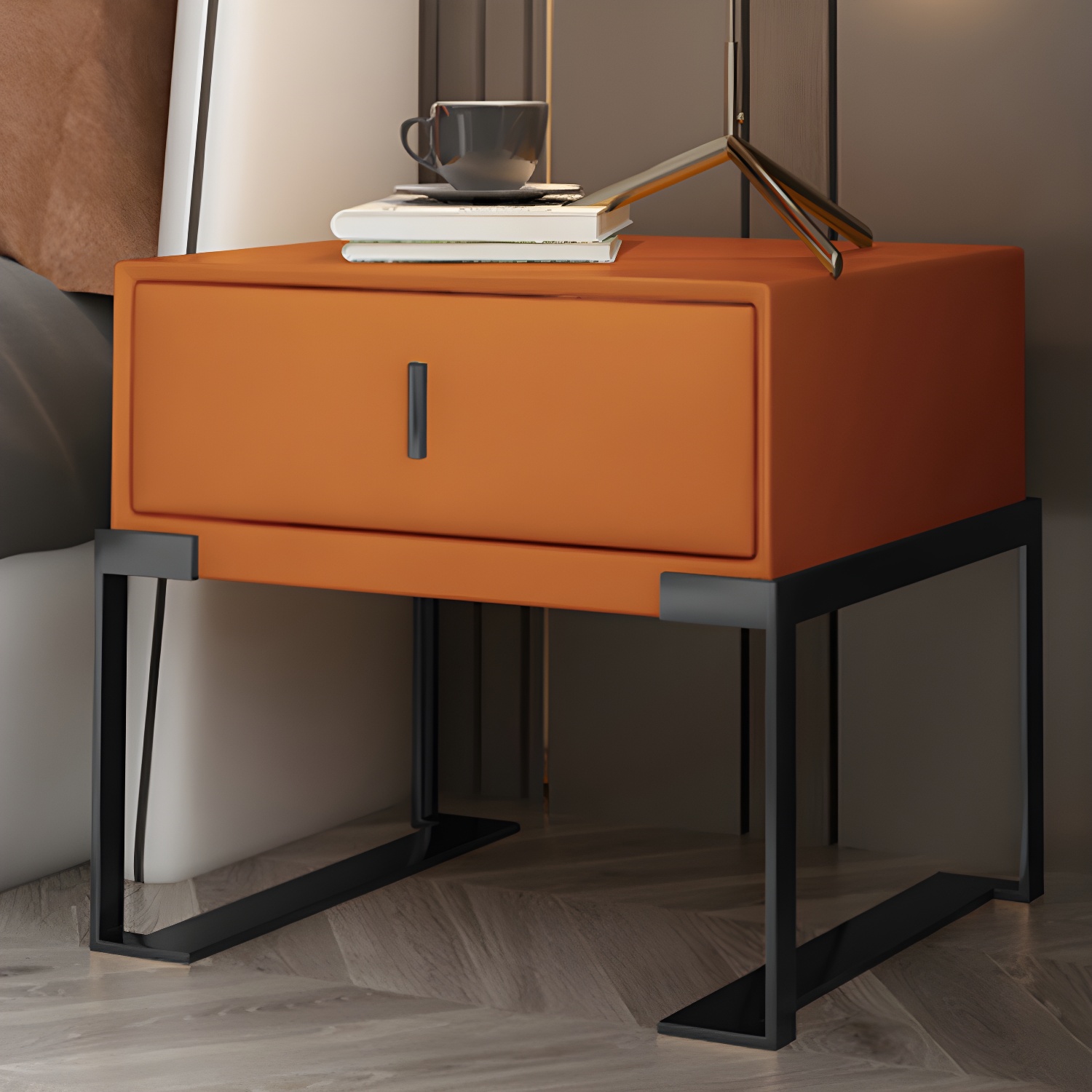 Leather Nightstand with Metal Legs | Ormau - image 9