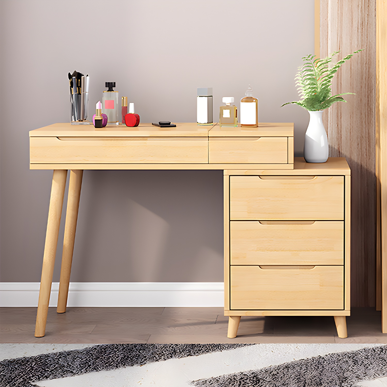 Solid Wood Makeup Vanity with Mirror | Ormau - image 5
