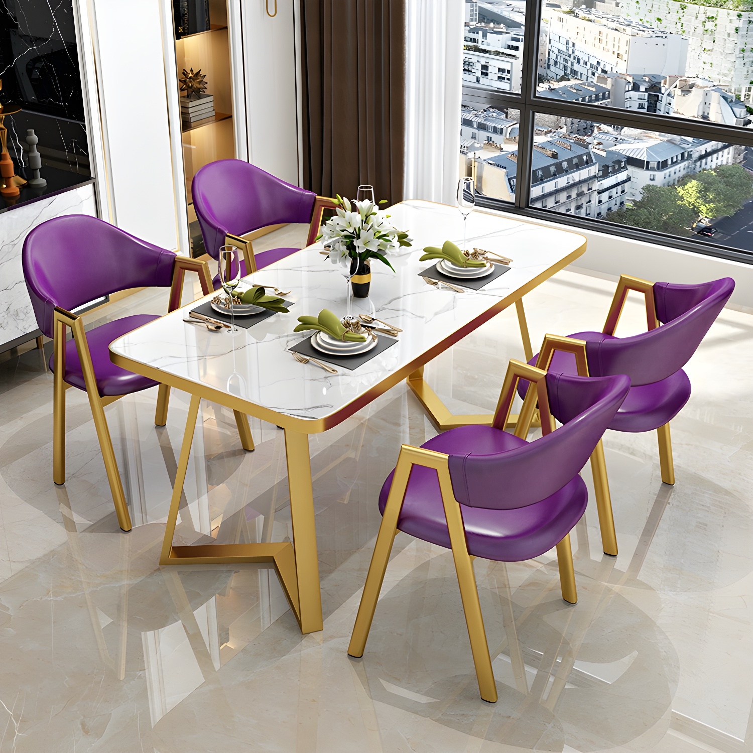 Glam White Dining Set with Upholstered Chairs | Ormau - image 7