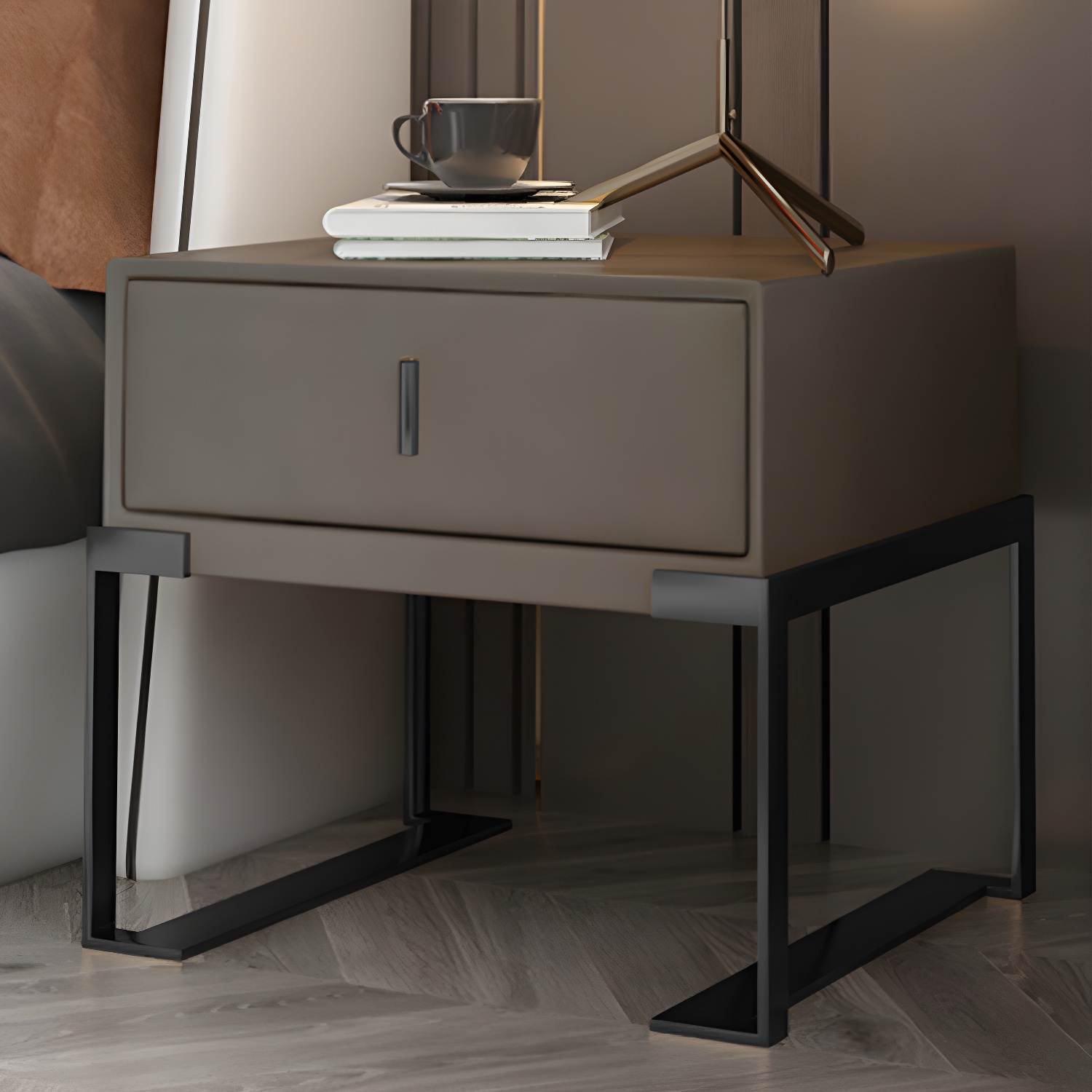 Leather Nightstand with Metal Legs | Ormau - image 3