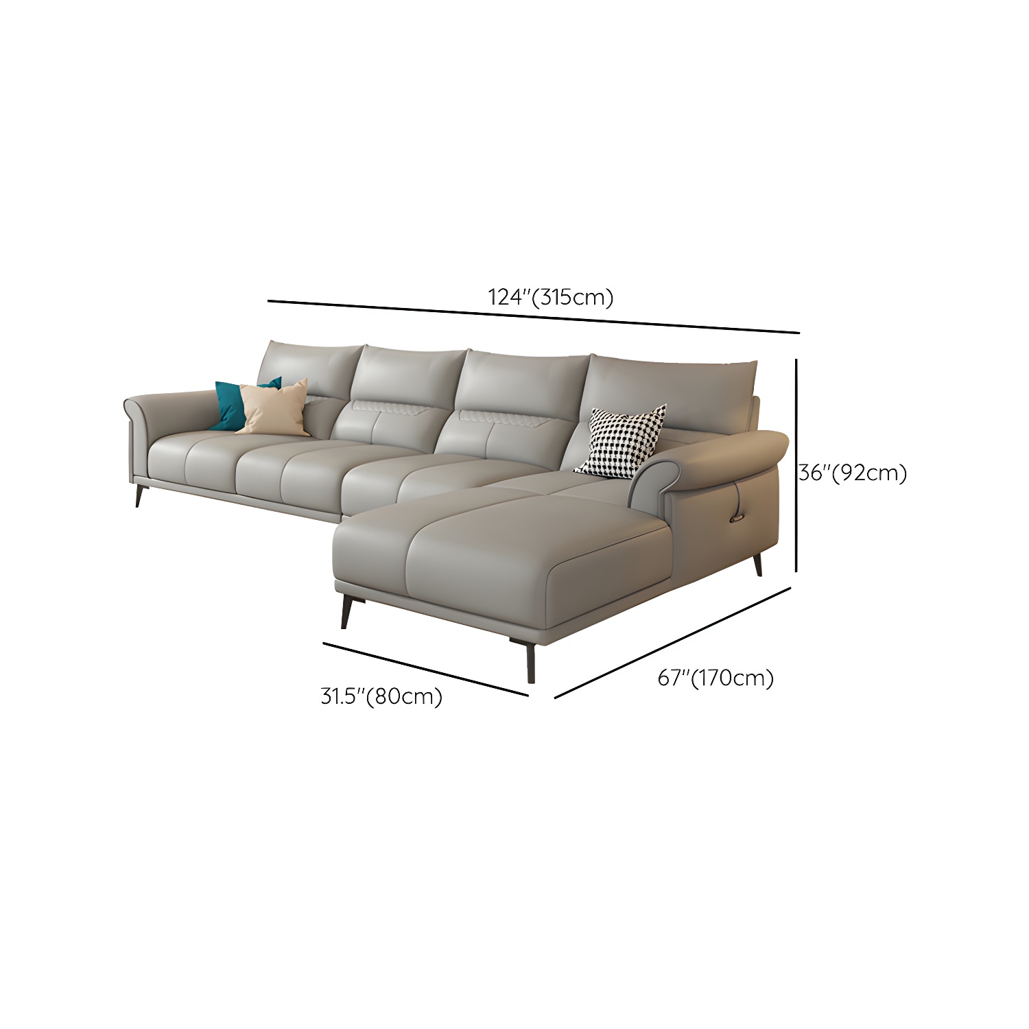 Gray Leather Sectional Sofa | Ormau - image 20