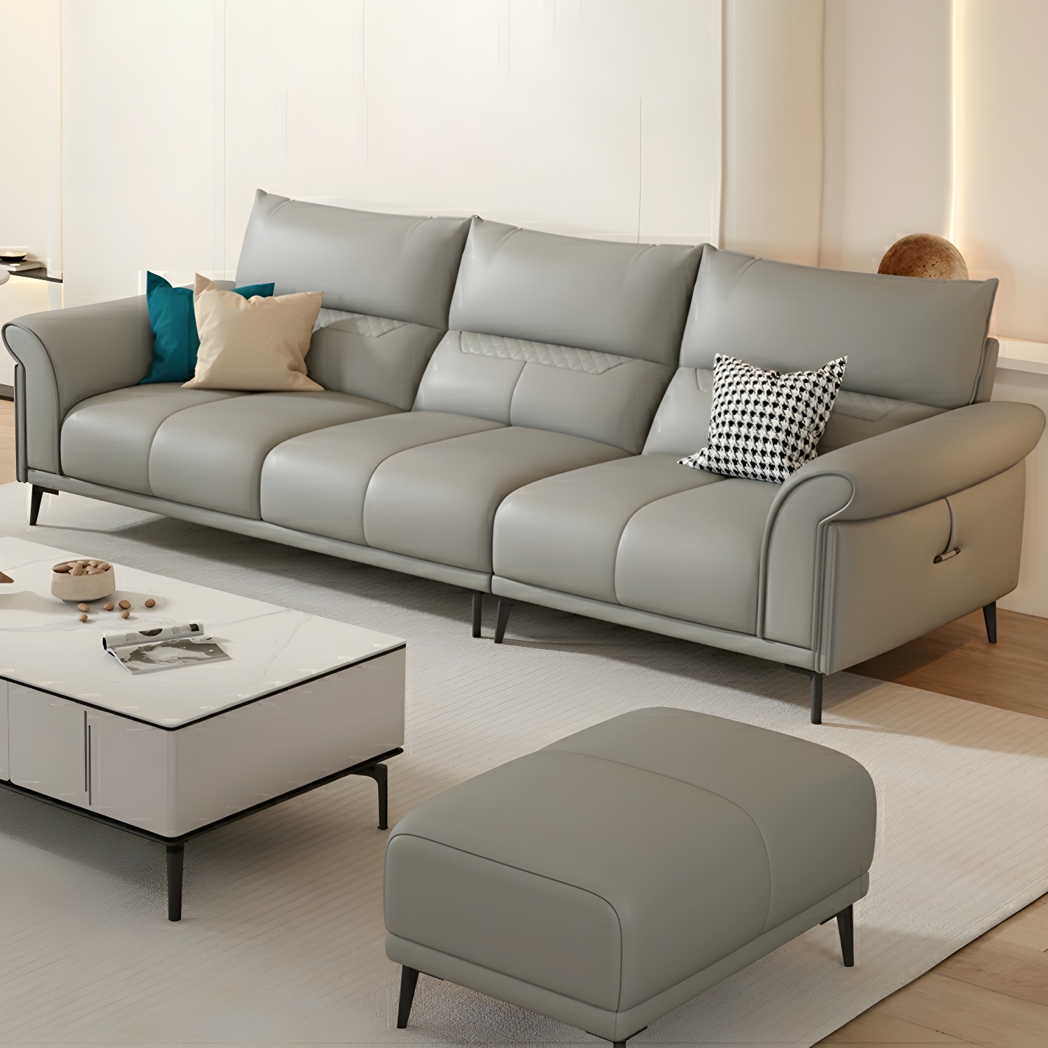 Gray Leather Sectional Sofa | Ormau - image 33