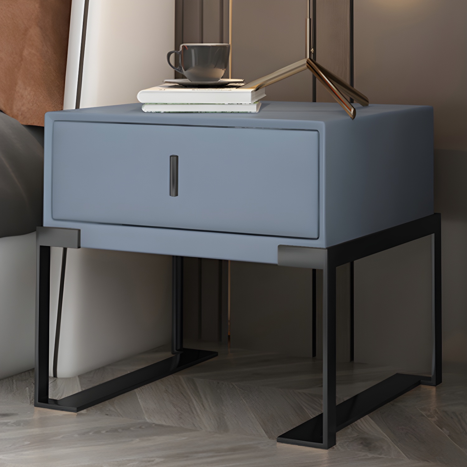 Leather Nightstand with Metal Legs | Ormau - image 11