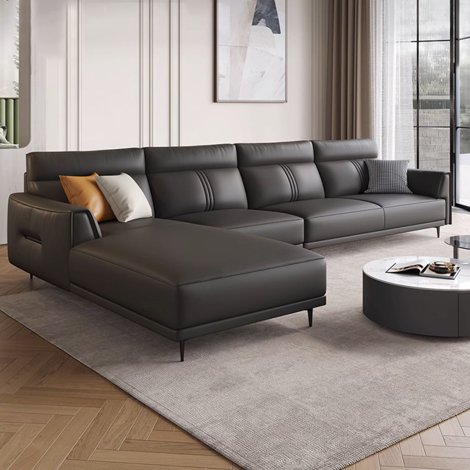 Leather Flared-Arm Sectional Sofa | Ormau - image 2
