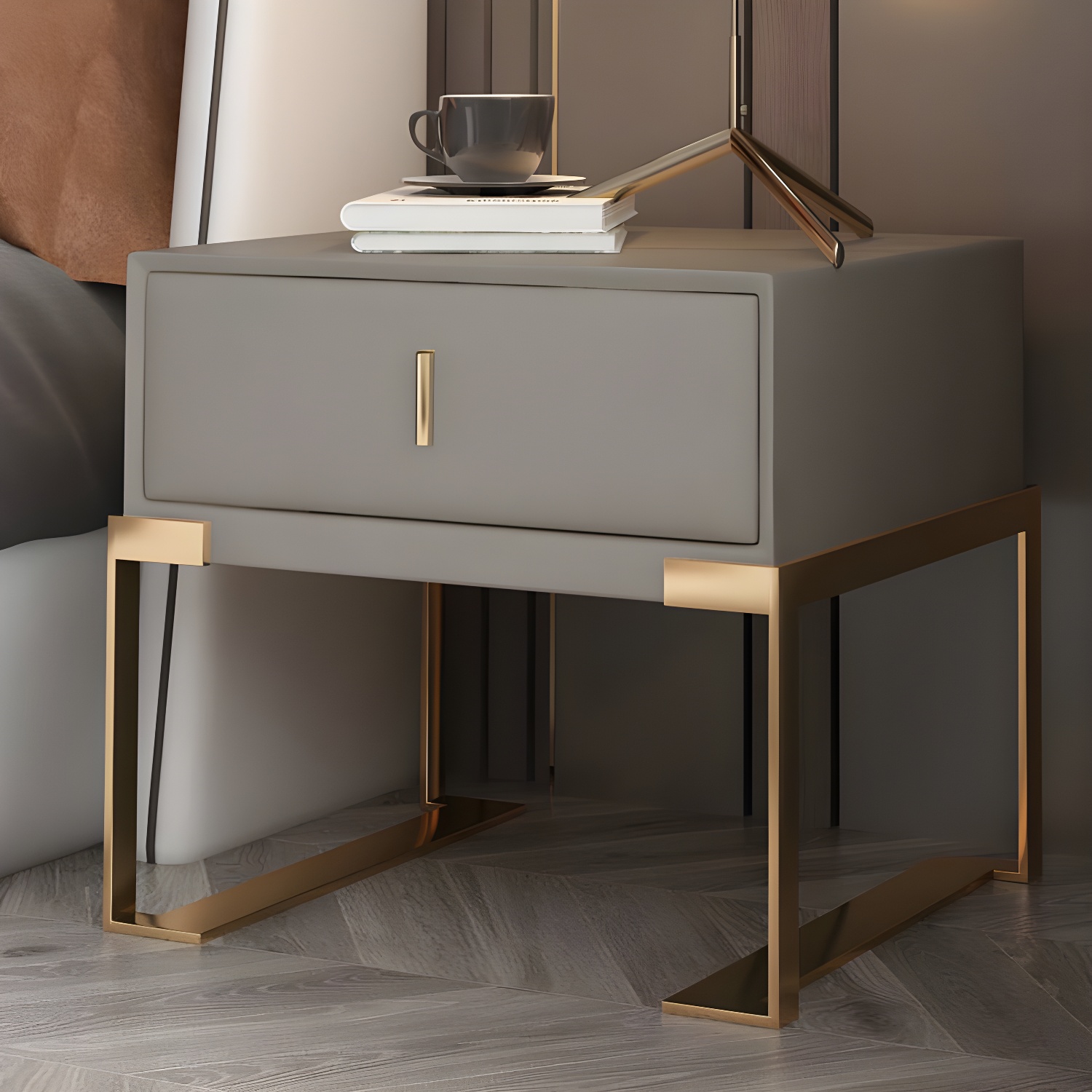 Leather Nightstand with Metal Legs | Ormau - image 19