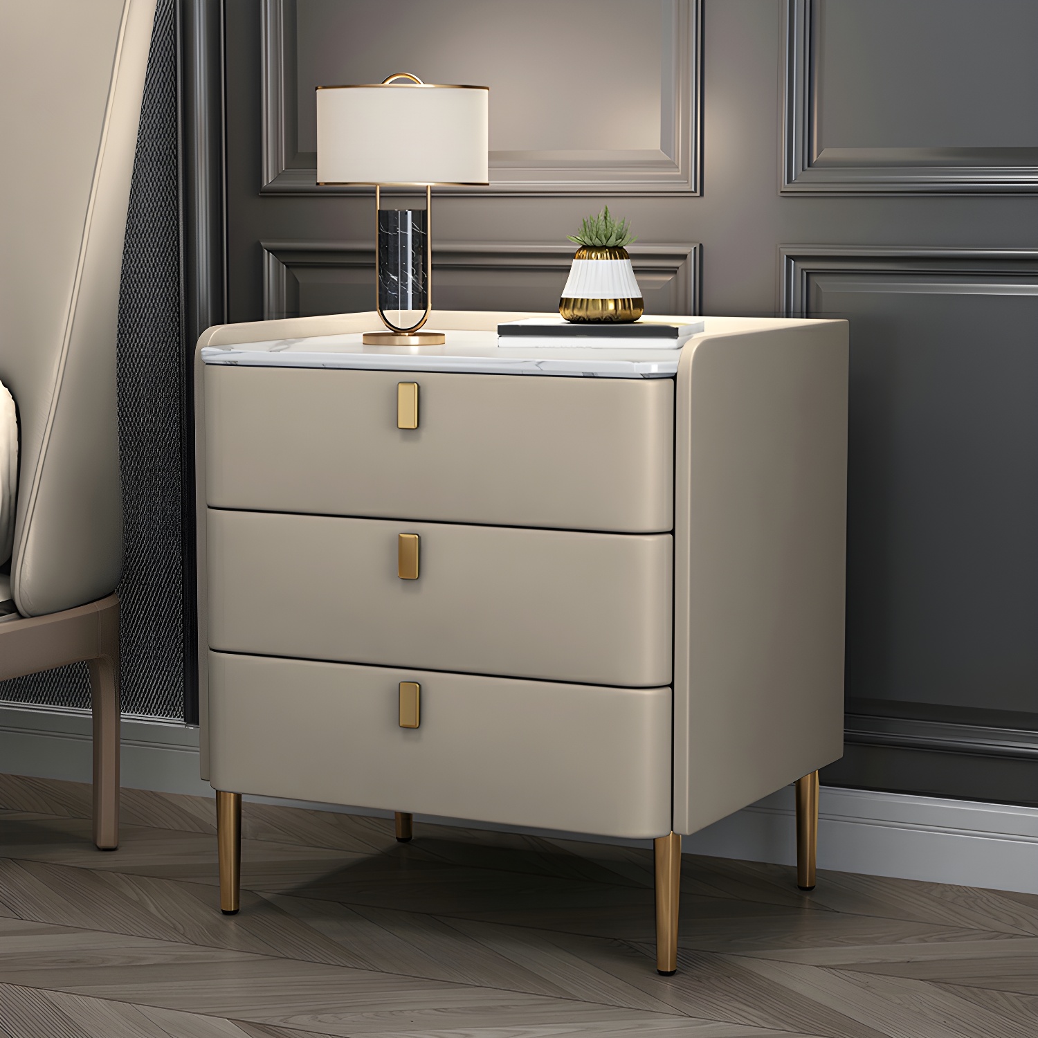 Glam Nightstand with Stone Top | Ormau - image 12