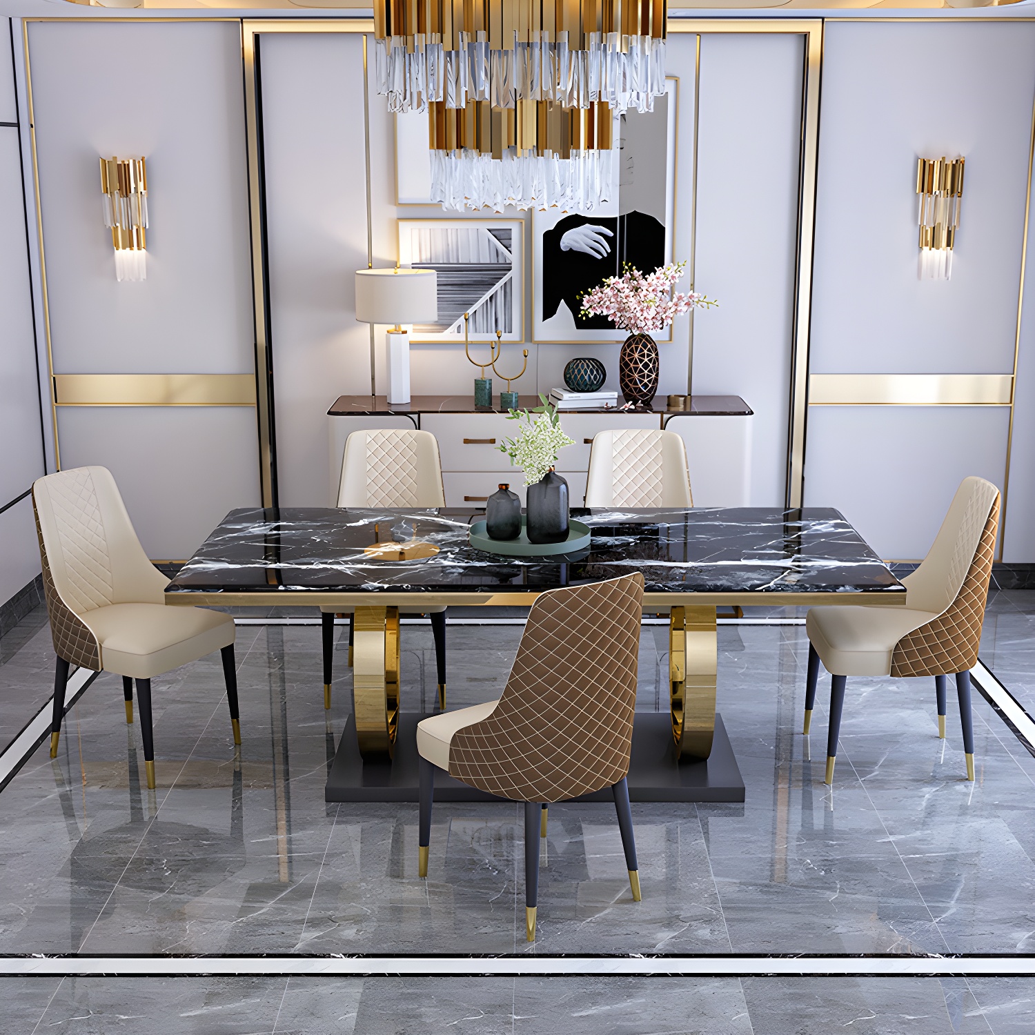 Marble & Gold Dining Set | Ormau - image 9