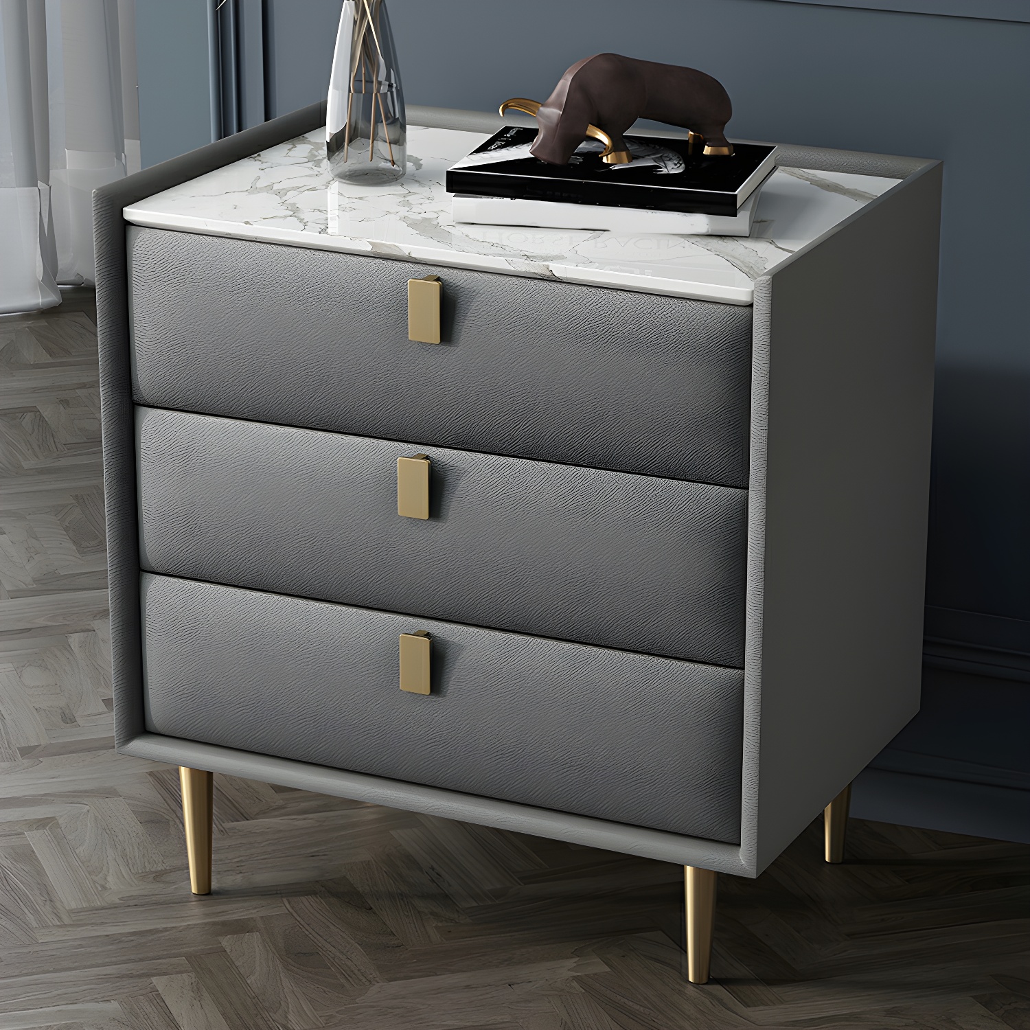 Modern Faux Leather Nightstand | Ormau - image 3