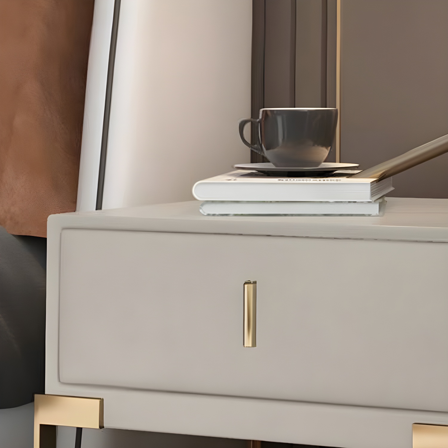 Leather Nightstand with Metal Legs | Ormau - image 14