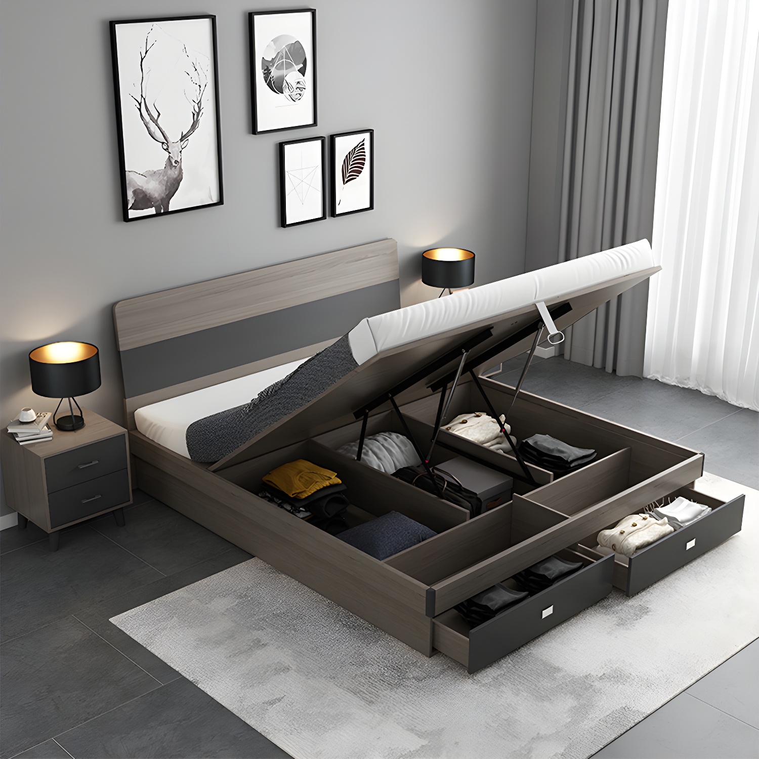 Modern Wood Panel Bed with Headboard | Ormau - image 3