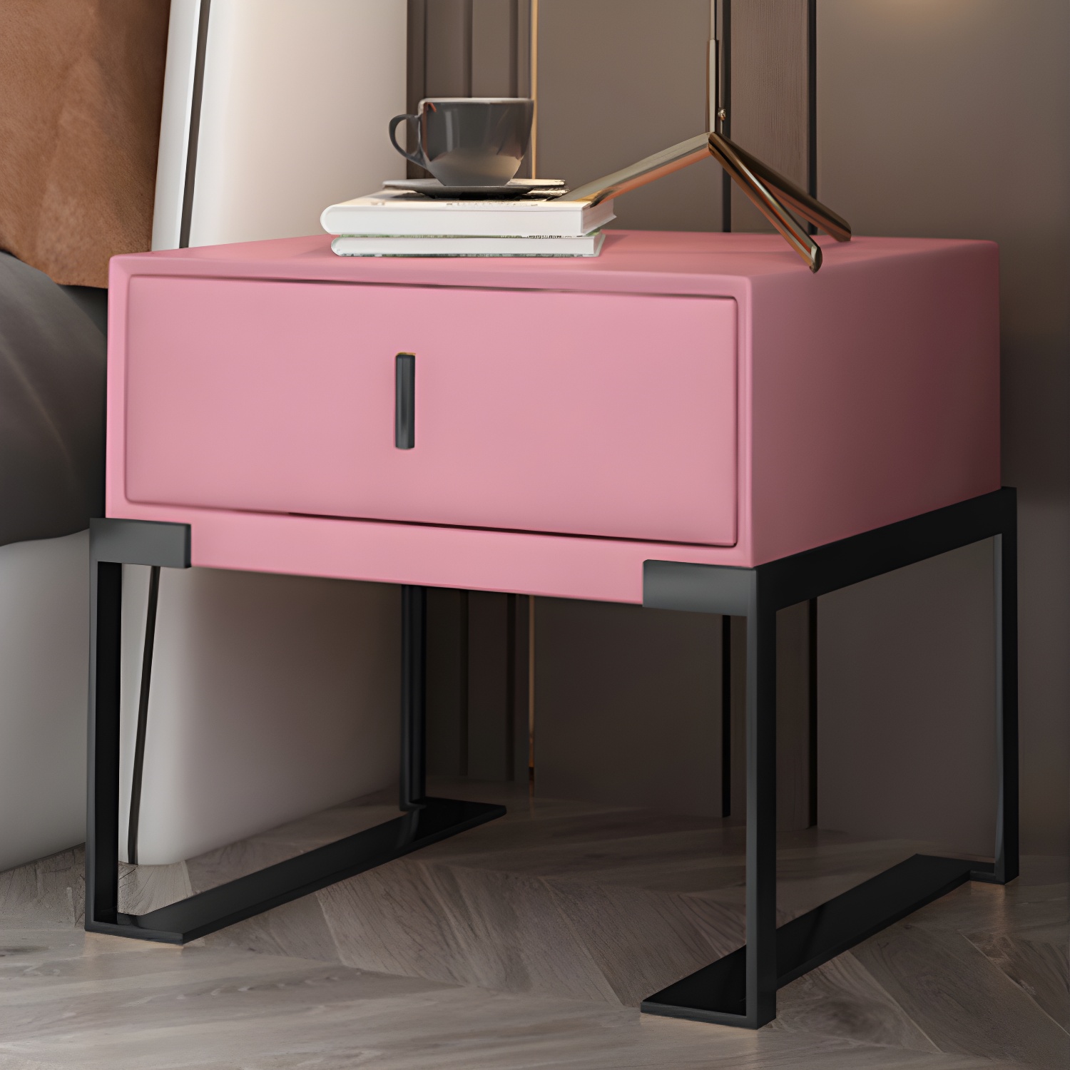 Leather Nightstand with Metal Legs | Ormau - image 10