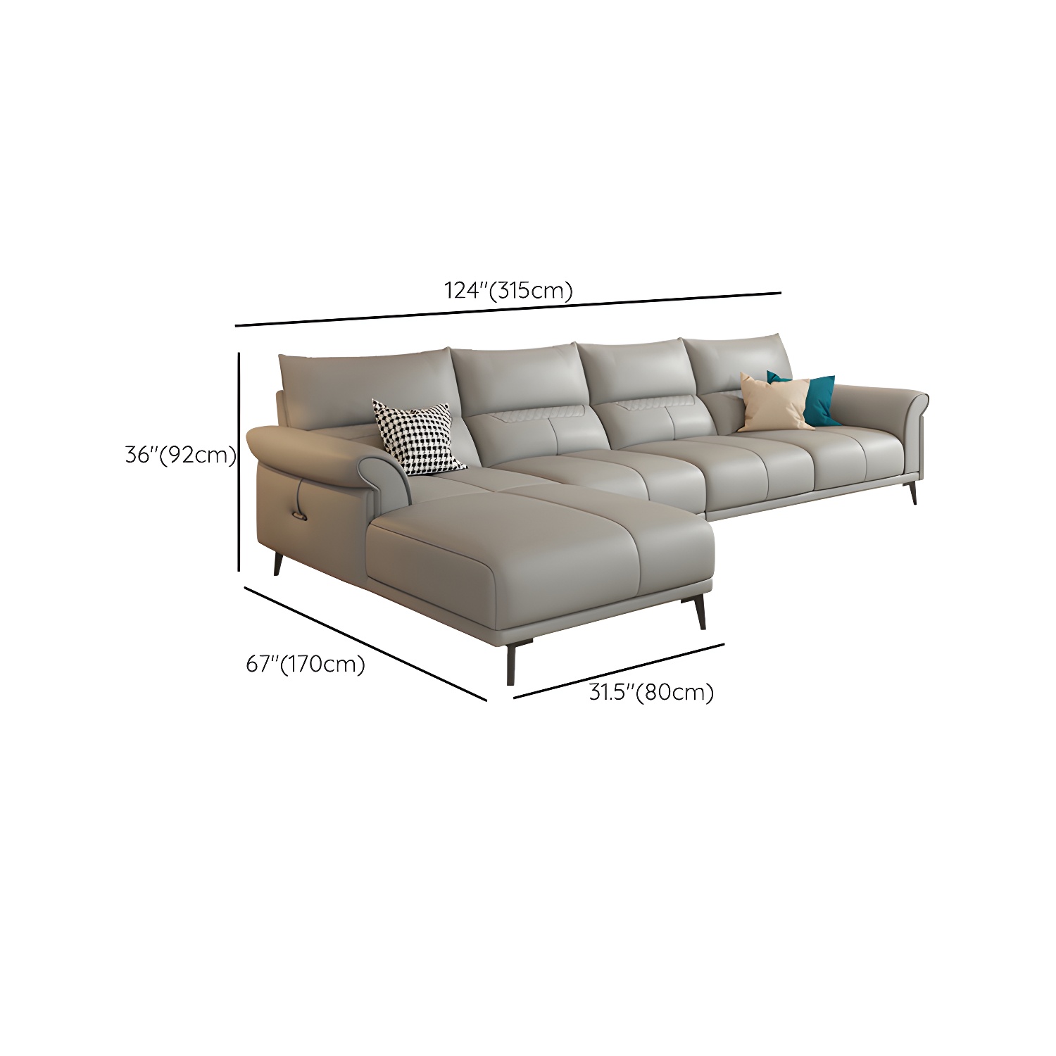Gray Leather Sectional Sofa | Ormau - image 19