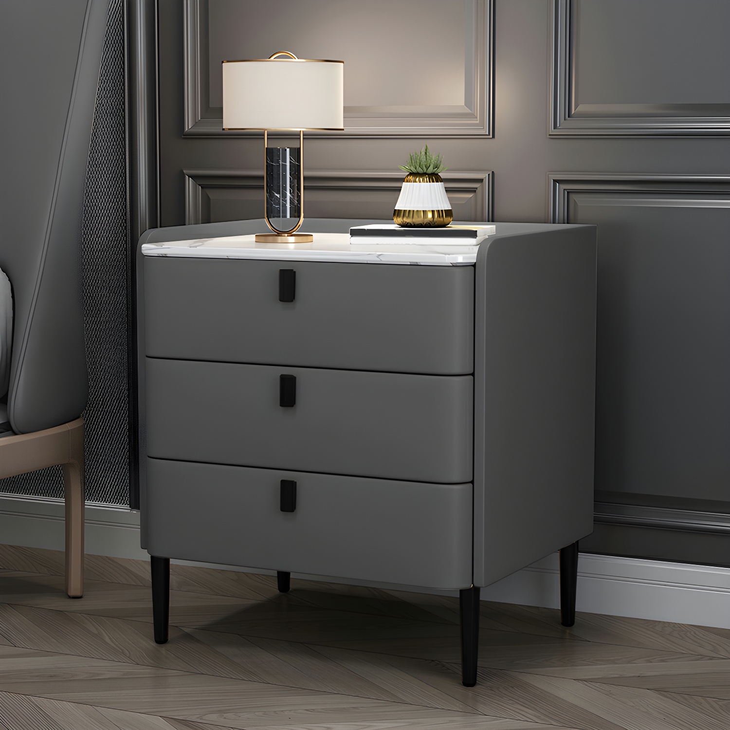 Glam Nightstand with Stone Top | Ormau - image 8