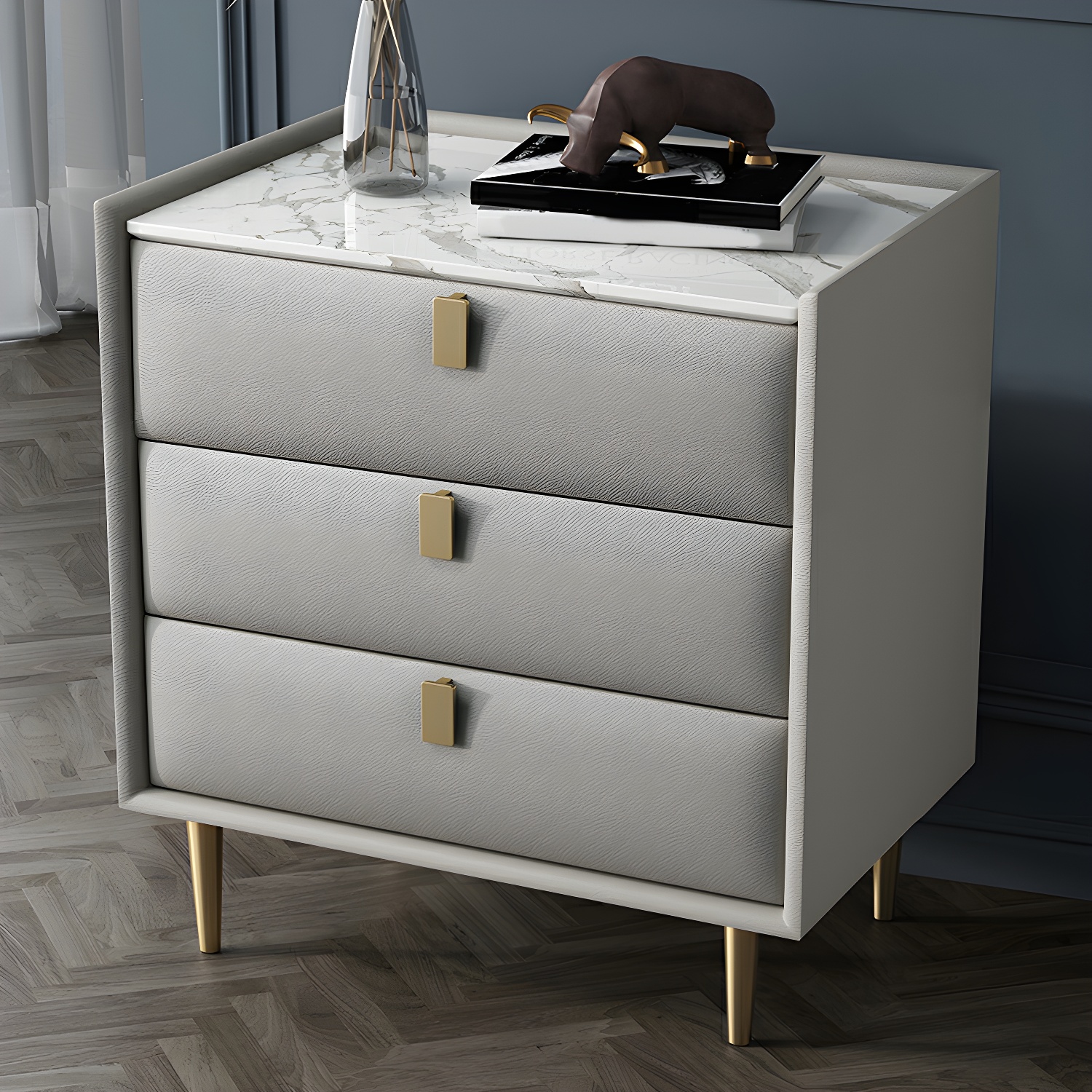 Modern Faux Leather Nightstand | Ormau - image 6