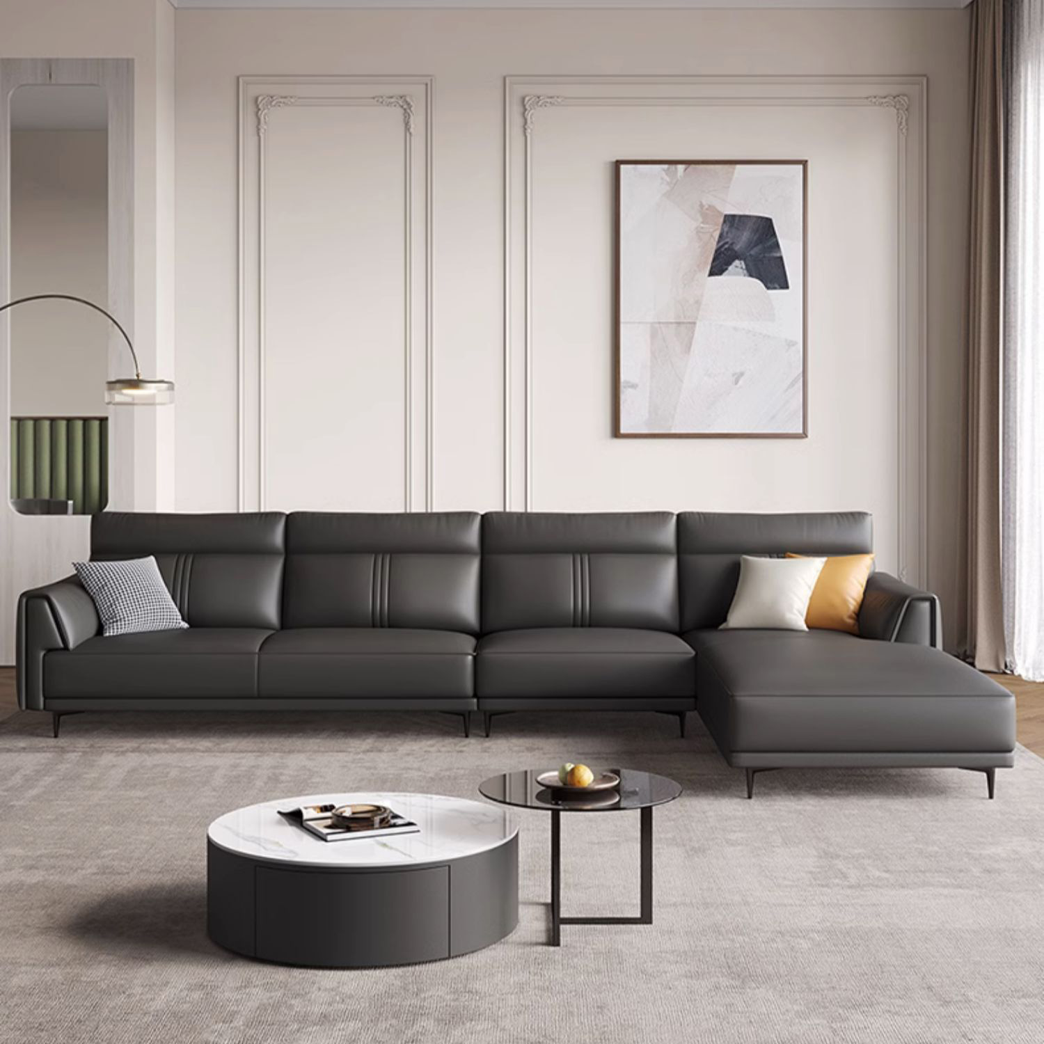 Leather Flared-Arm Sectional Sofa | Ormau - image 4
