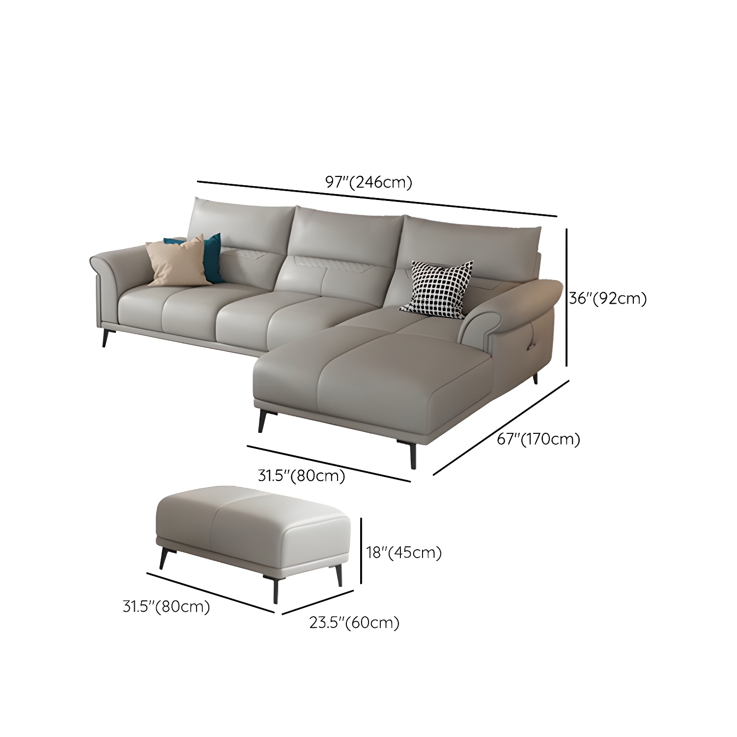 Gray Leather Sectional Sofa | Ormau - image 18