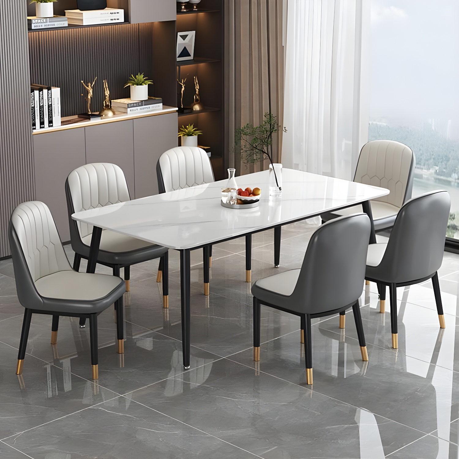Stone Top Dining Set with Upholstered Chairs | Ormau - image 1