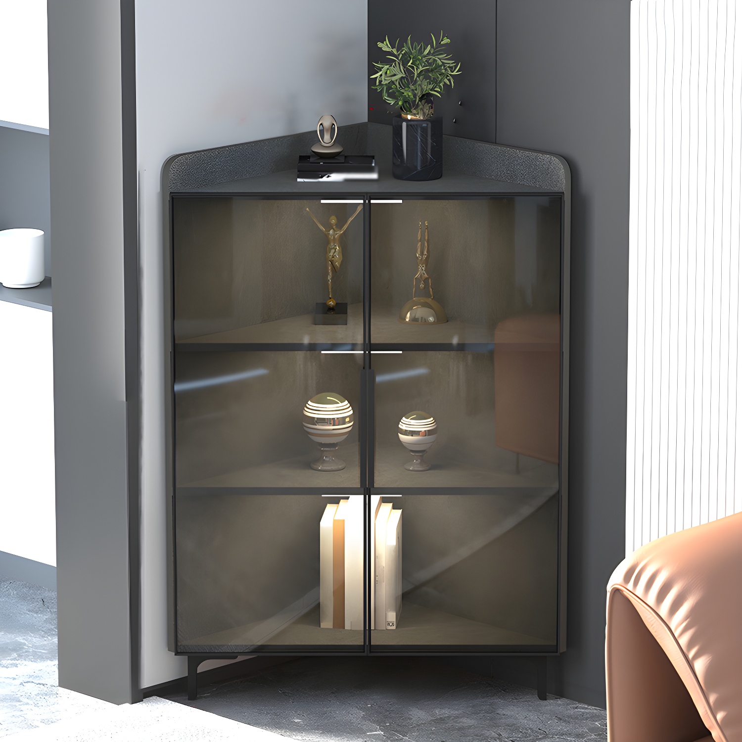 Scandinavian Corner Cabinet with Glass Doors | Ormau - image 9