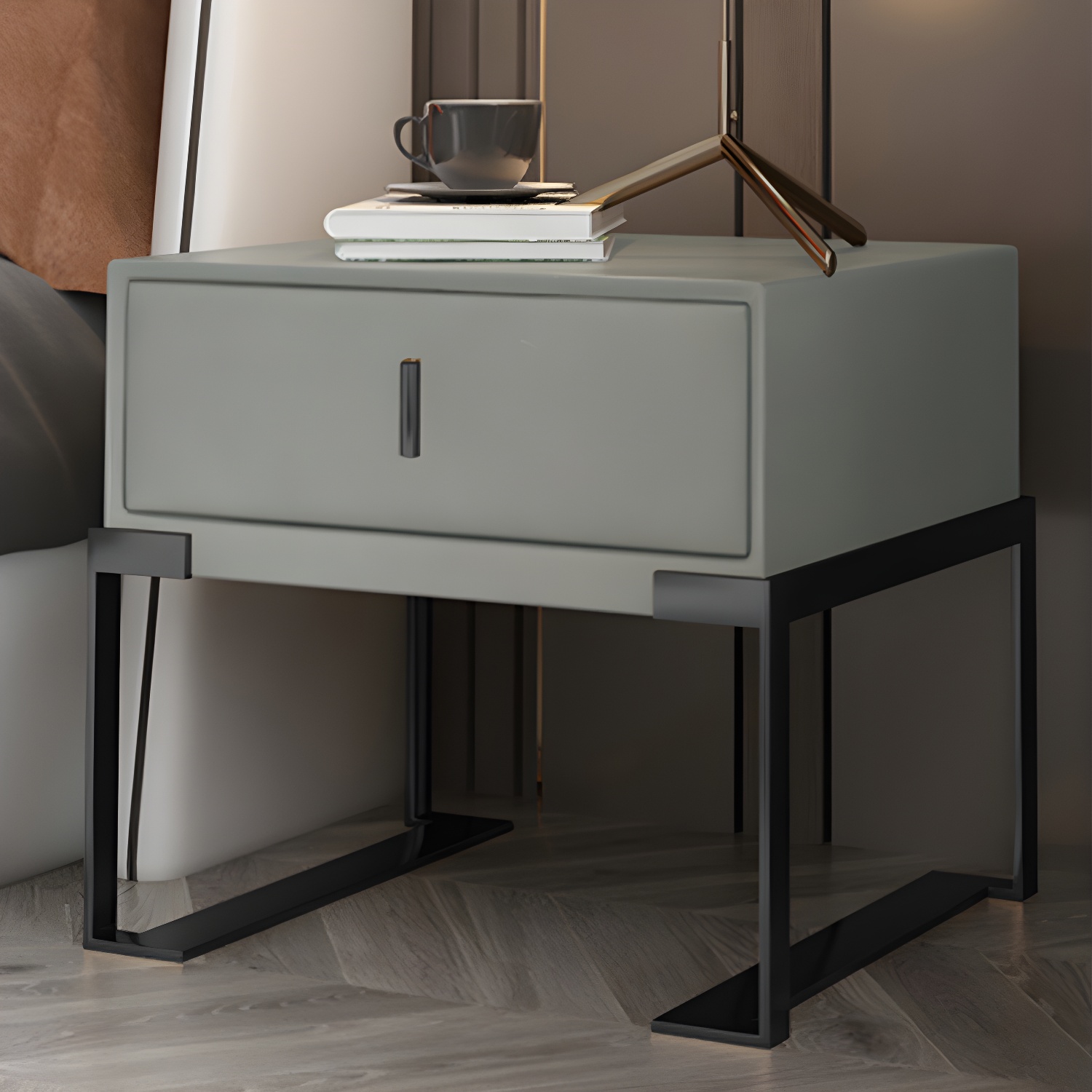 Leather Nightstand with Metal Legs | Ormau - image 5