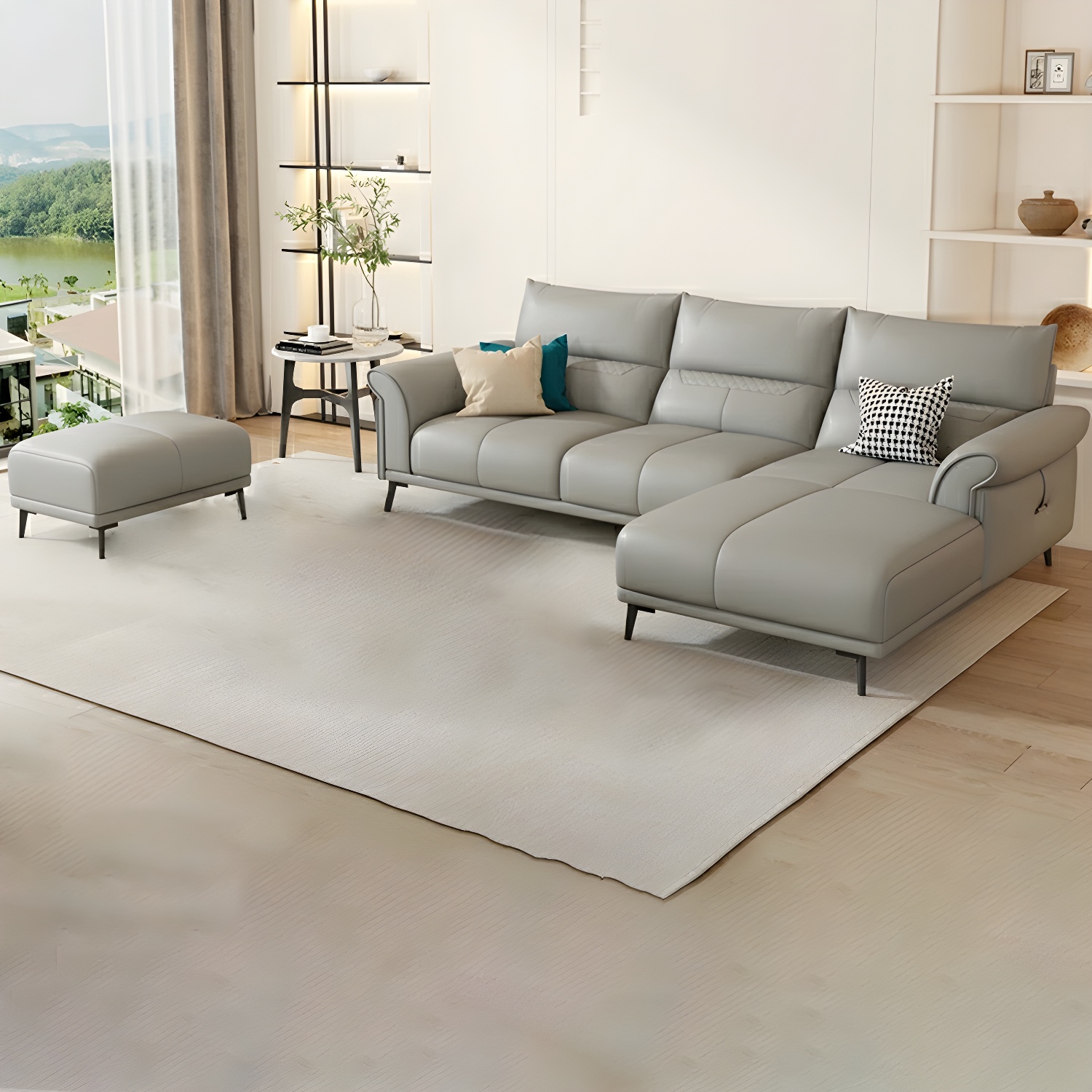 Gray Leather Sectional Sofa | Ormau - image 27