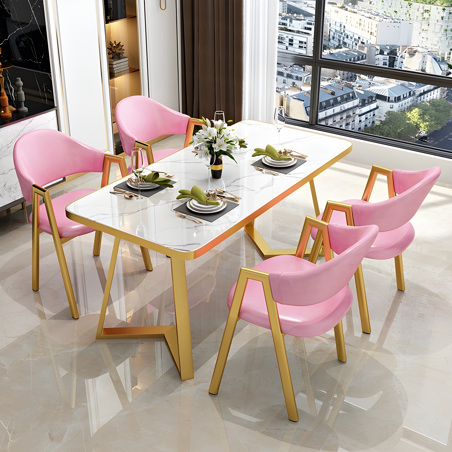 Glam White Dining Set with Upholstered Chairs | Ormau - image 5