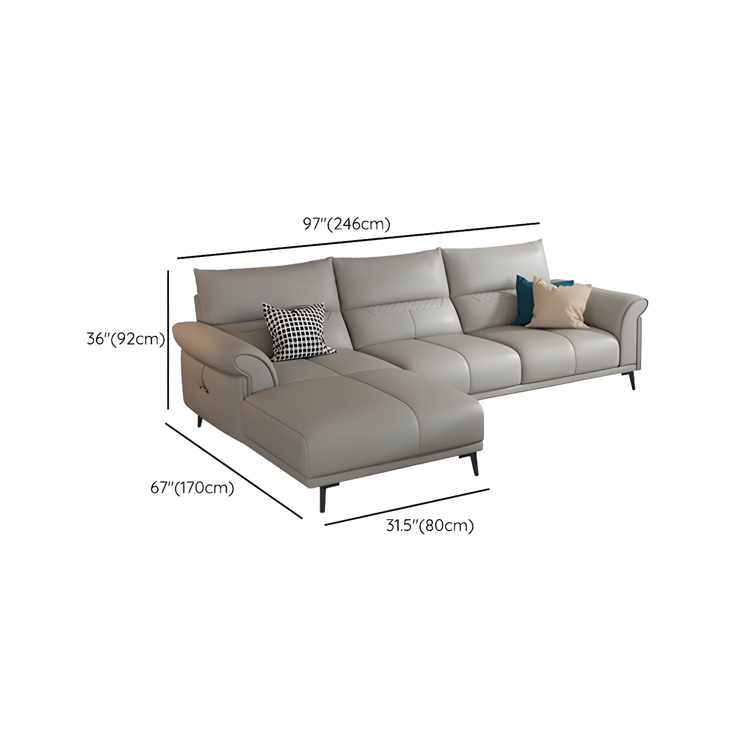 Gray Leather Sectional Sofa | Ormau - image 15