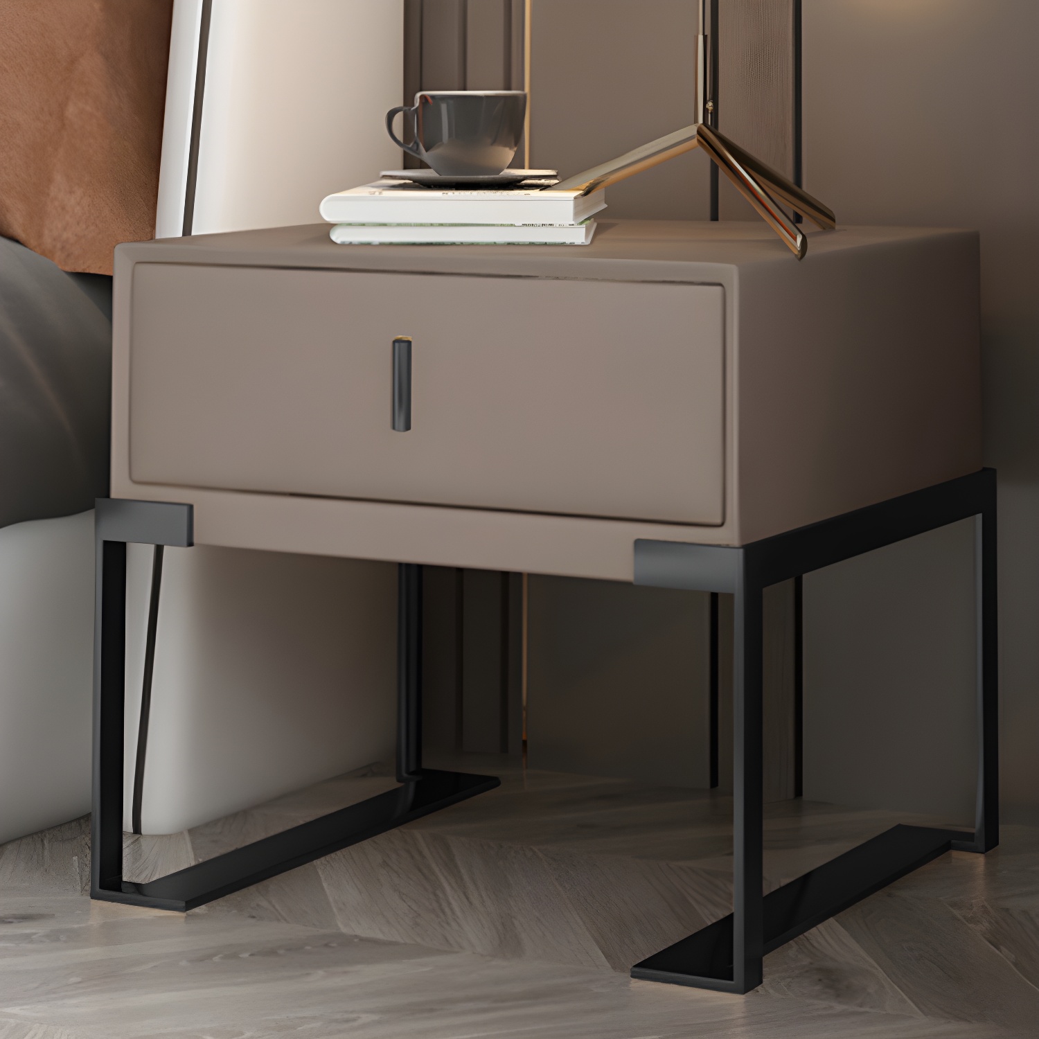 Leather Nightstand with Metal Legs | Ormau - image 6