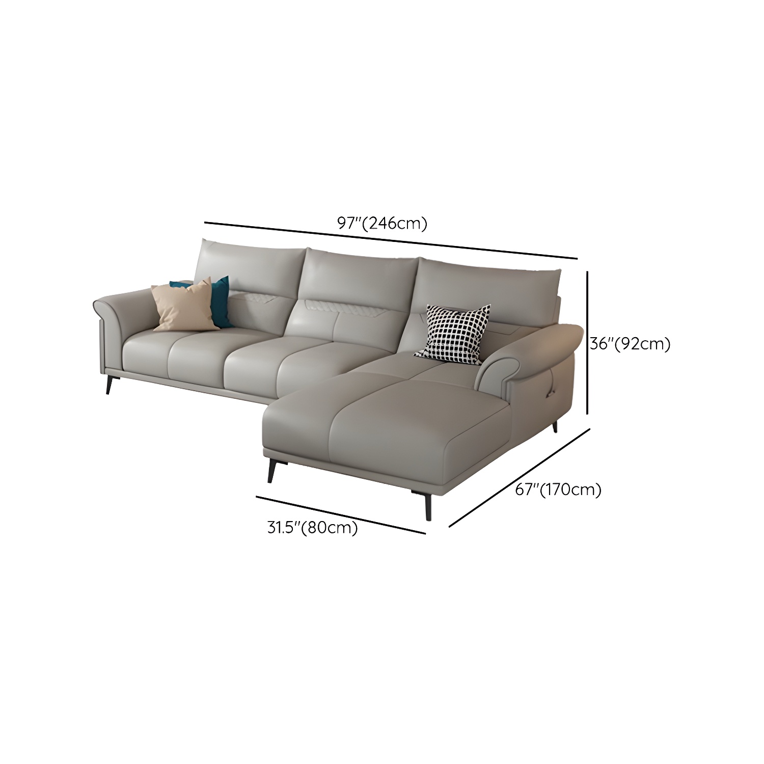 Gray Leather Sectional Sofa | Ormau - image 16