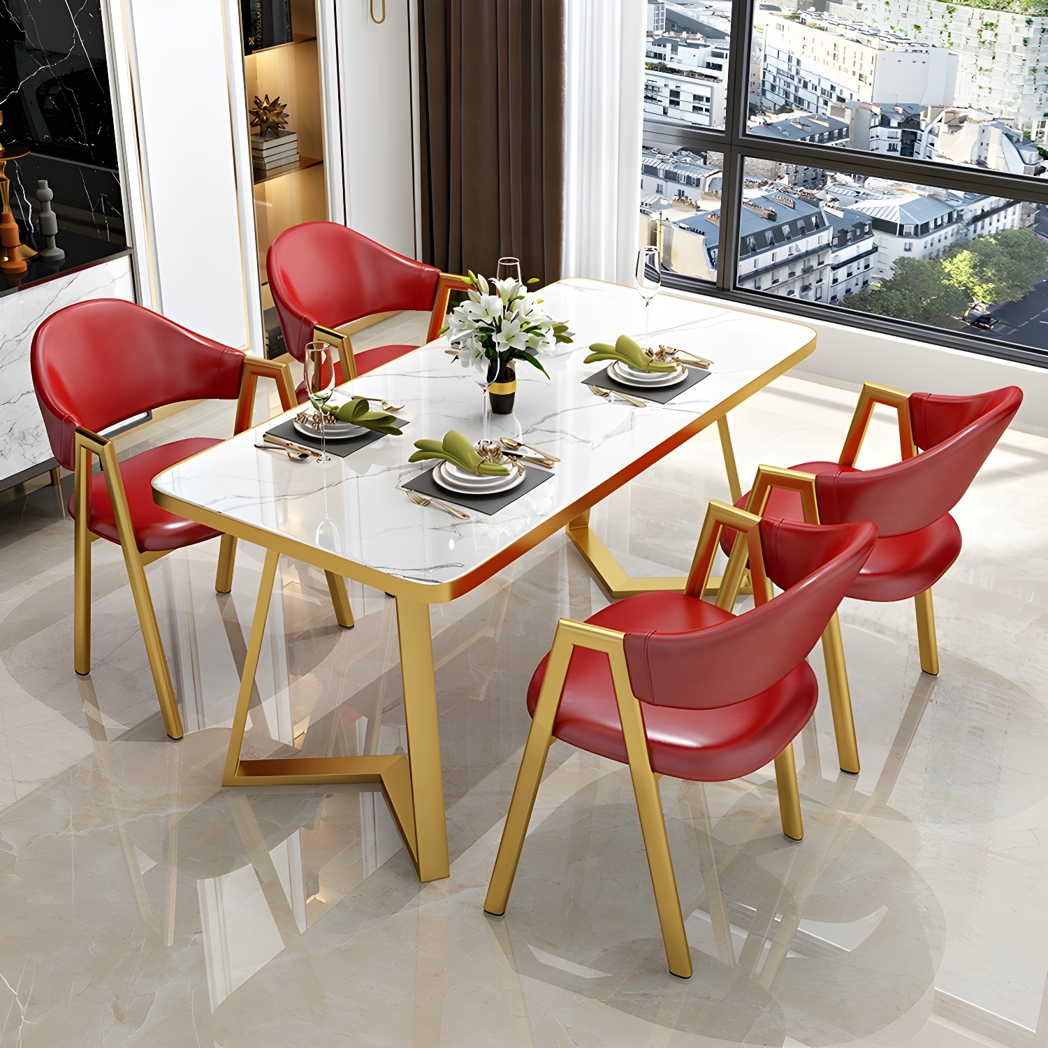 Glam White Dining Set with Upholstered Chairs | Ormau - image 6