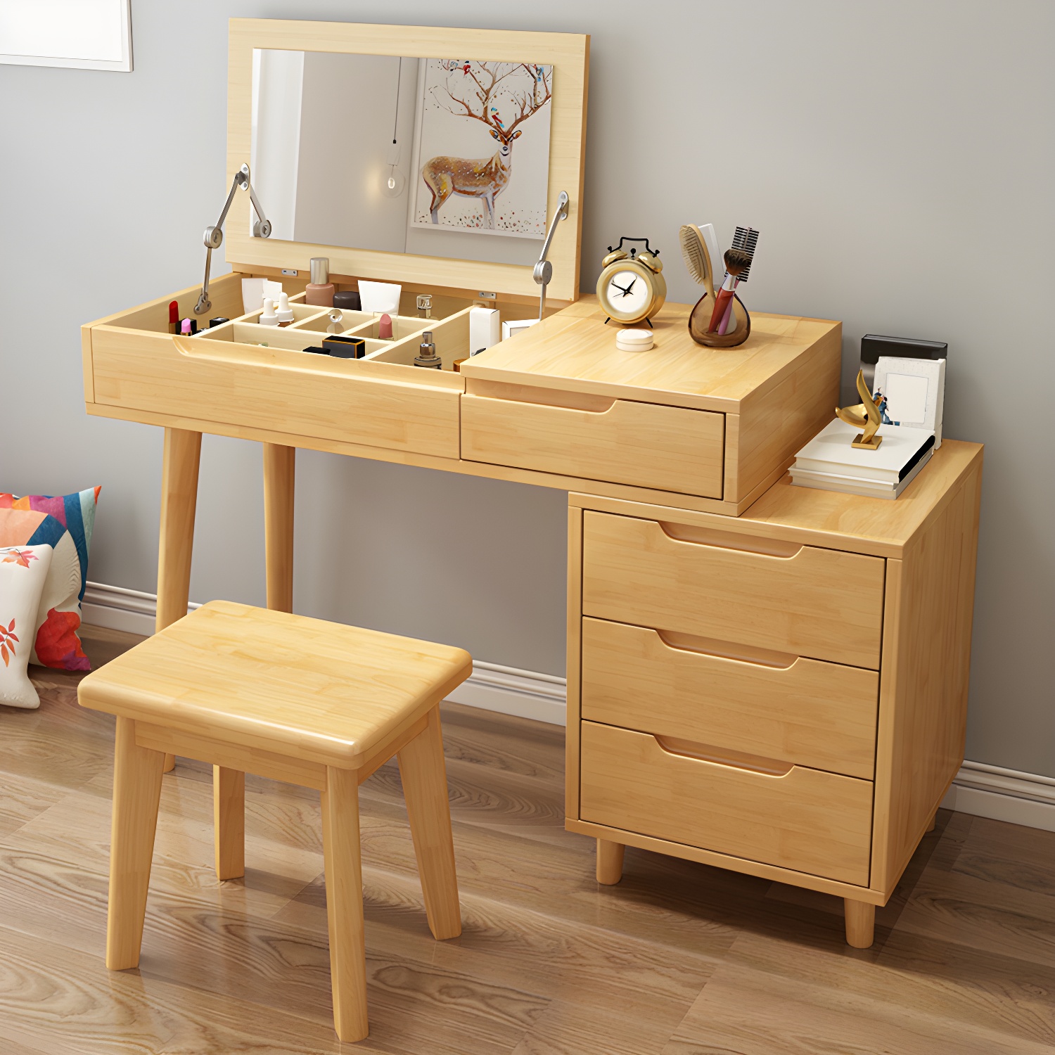 Solid Wood Makeup Vanity with Mirror | Ormau - image 18