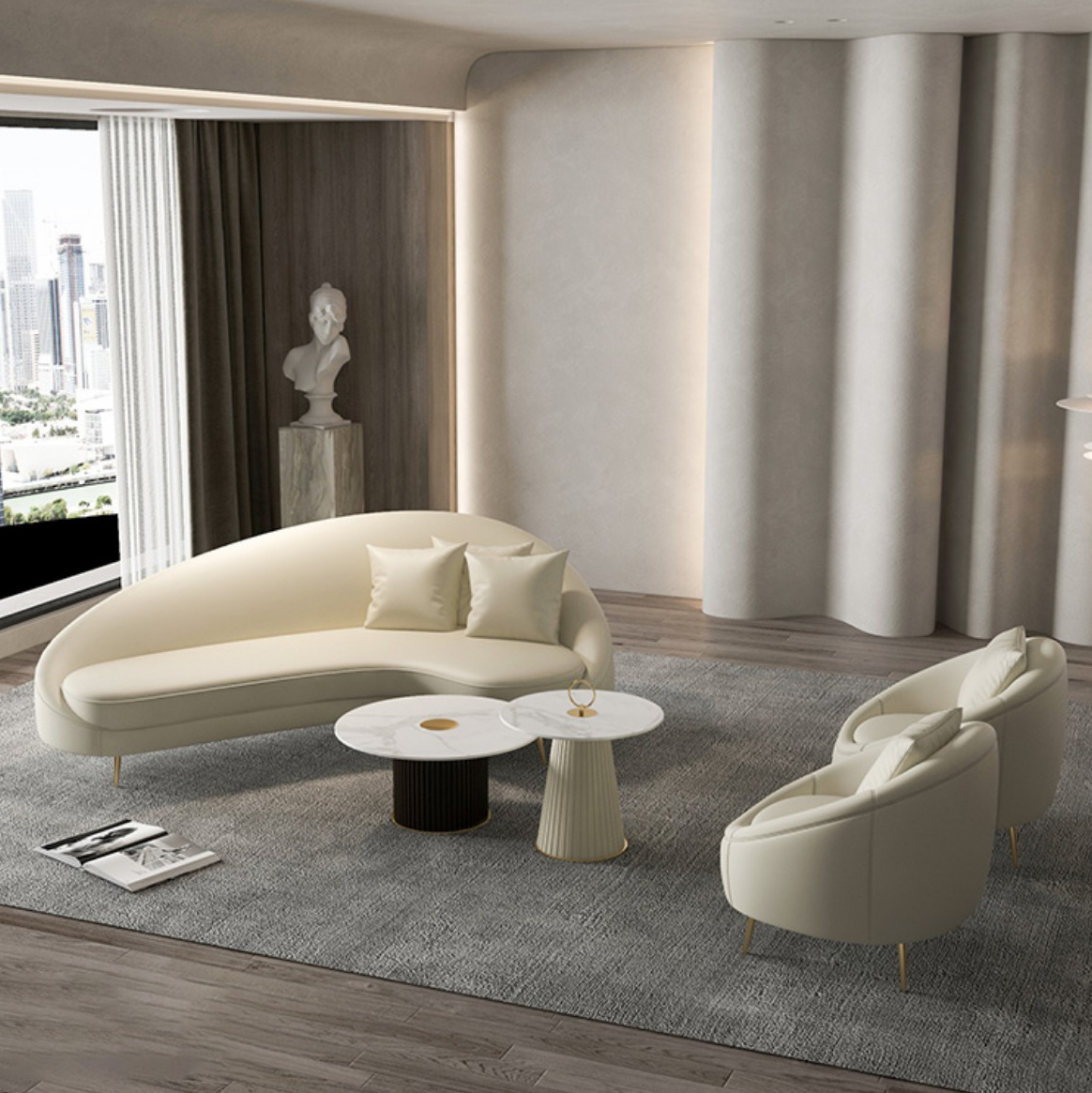 Curved Faux Leather Sofa | Ormau - image 27