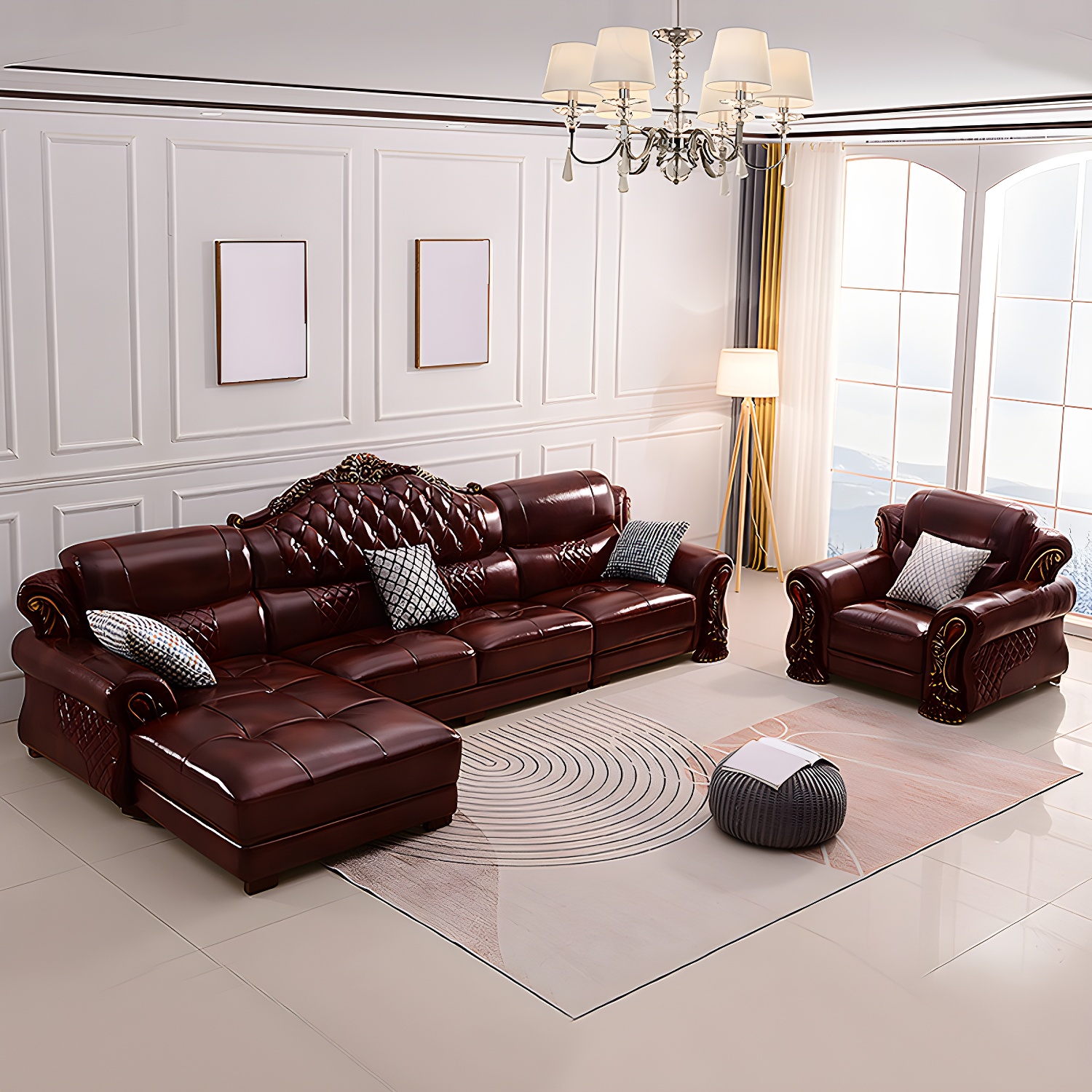 Rolled Arm Leather Sectional | Ormau - image 2