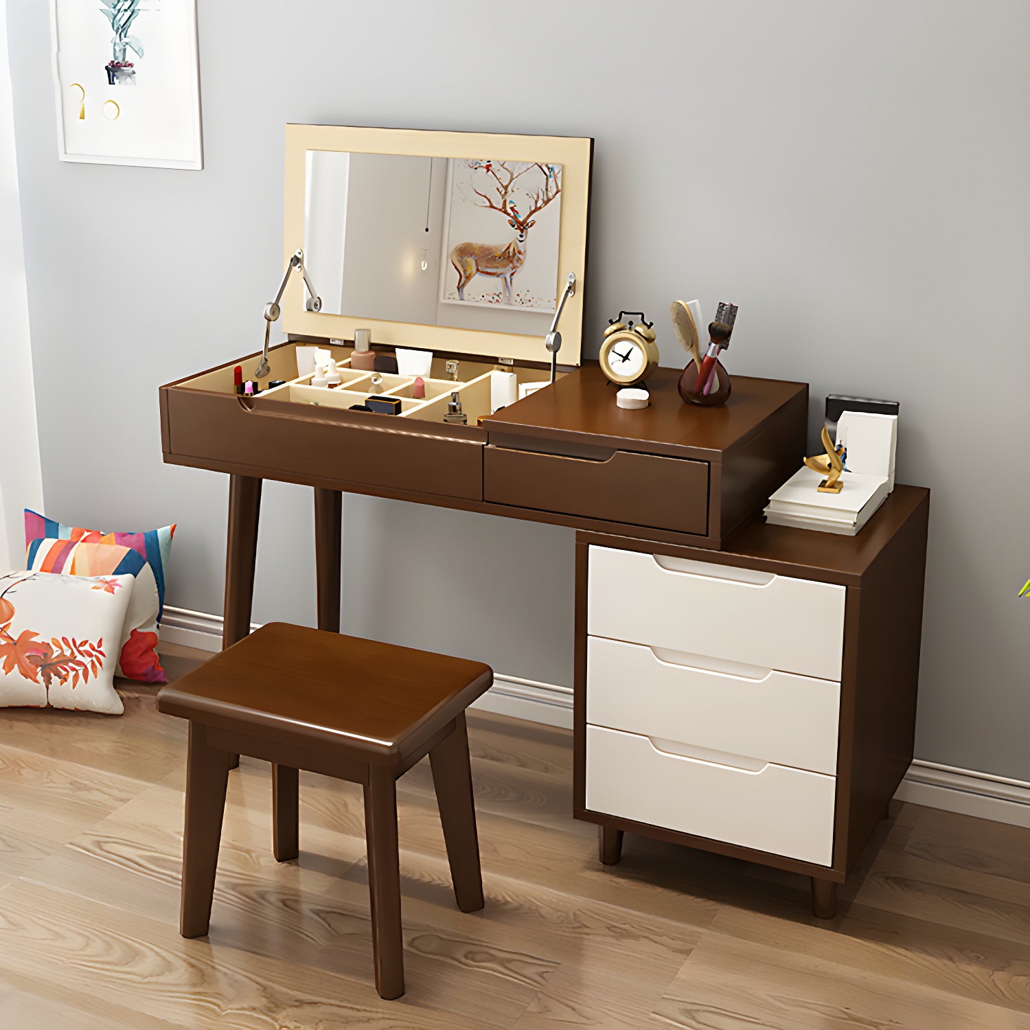 Solid Wood Makeup Vanity with Mirror | Ormau - image 17