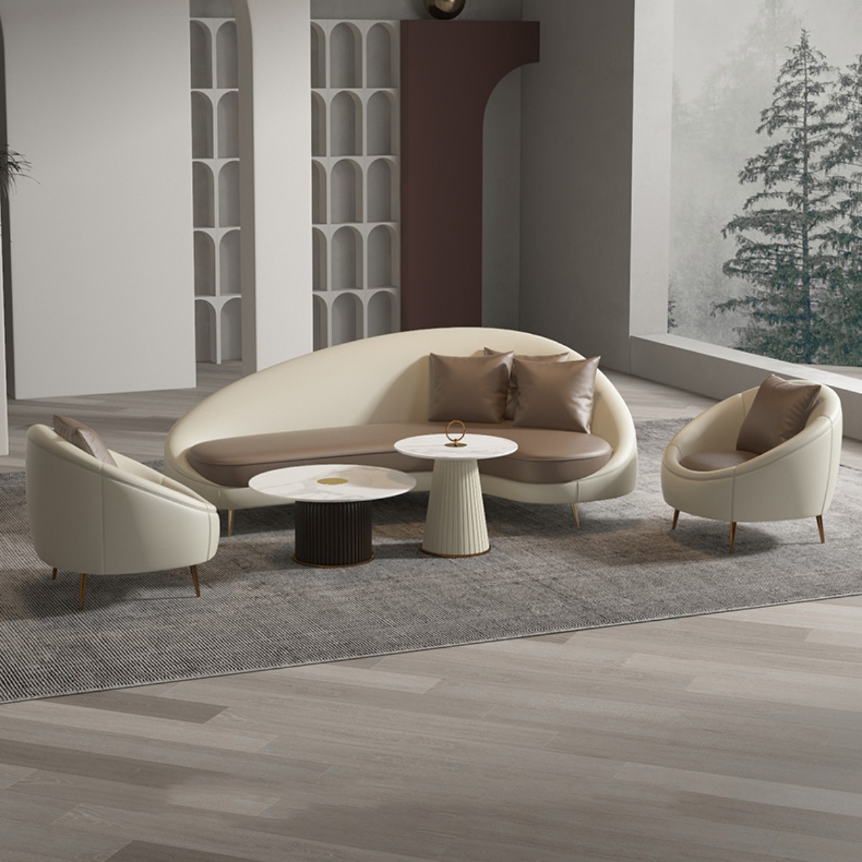 Curved Faux Leather Sofa | Ormau - image 29