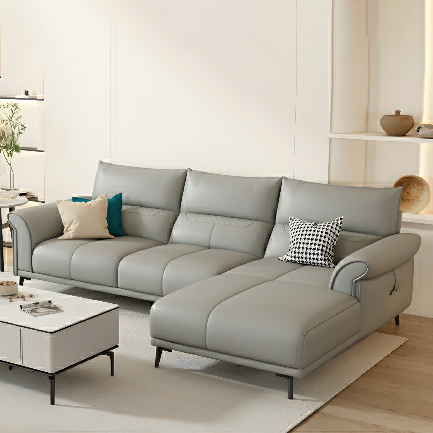 Gray Leather Sectional Sofa | Ormau - image 26