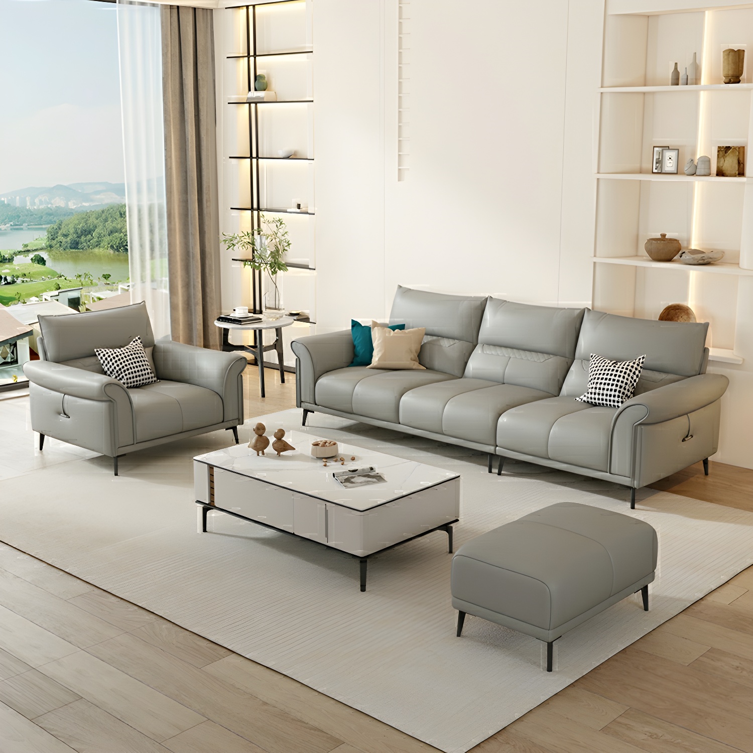 Gray Leather Sectional Sofa | Ormau - image 4
