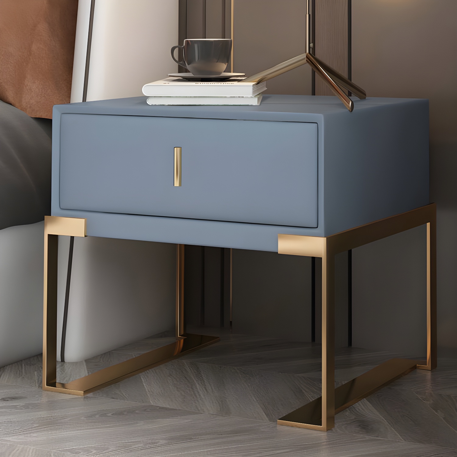 Leather Nightstand with Metal Legs | Ormau - image 23
