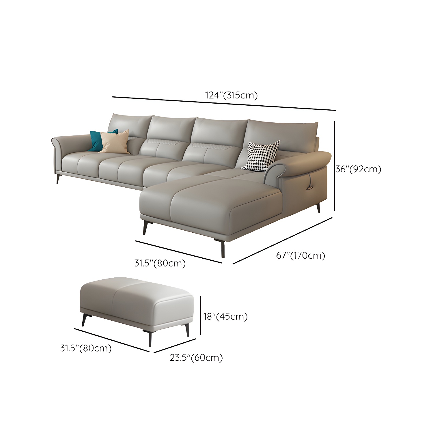Gray Leather Sectional Sofa | Ormau - image 22