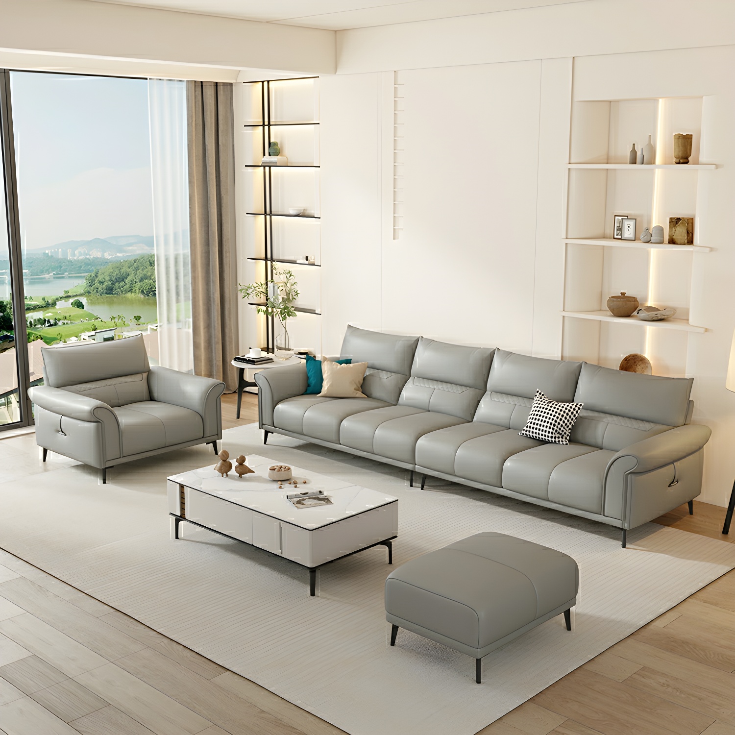 Gray Leather Sectional Sofa | Ormau - image 2