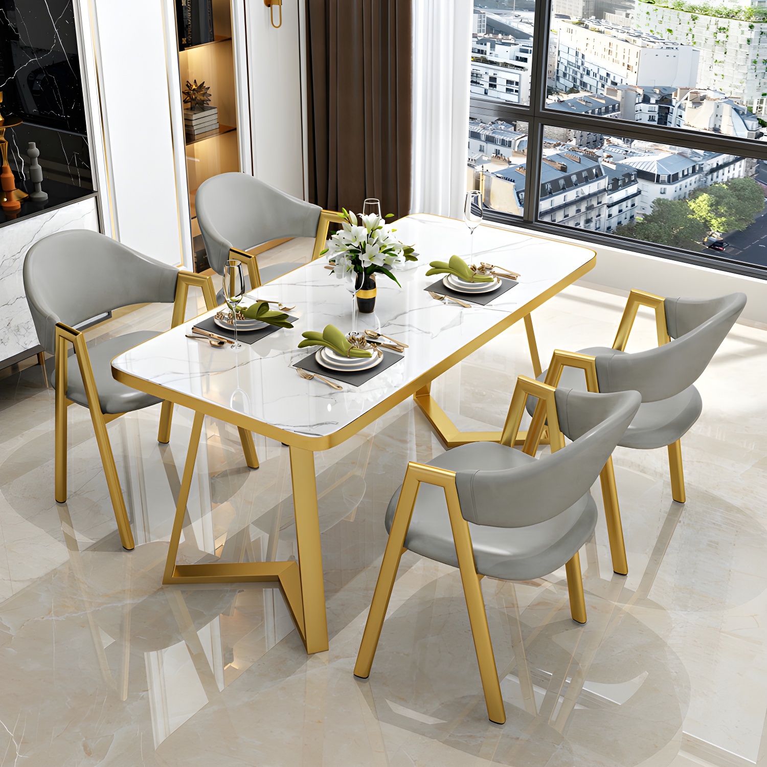 Glam White Dining Set with Upholstered Chairs | Ormau - image 10