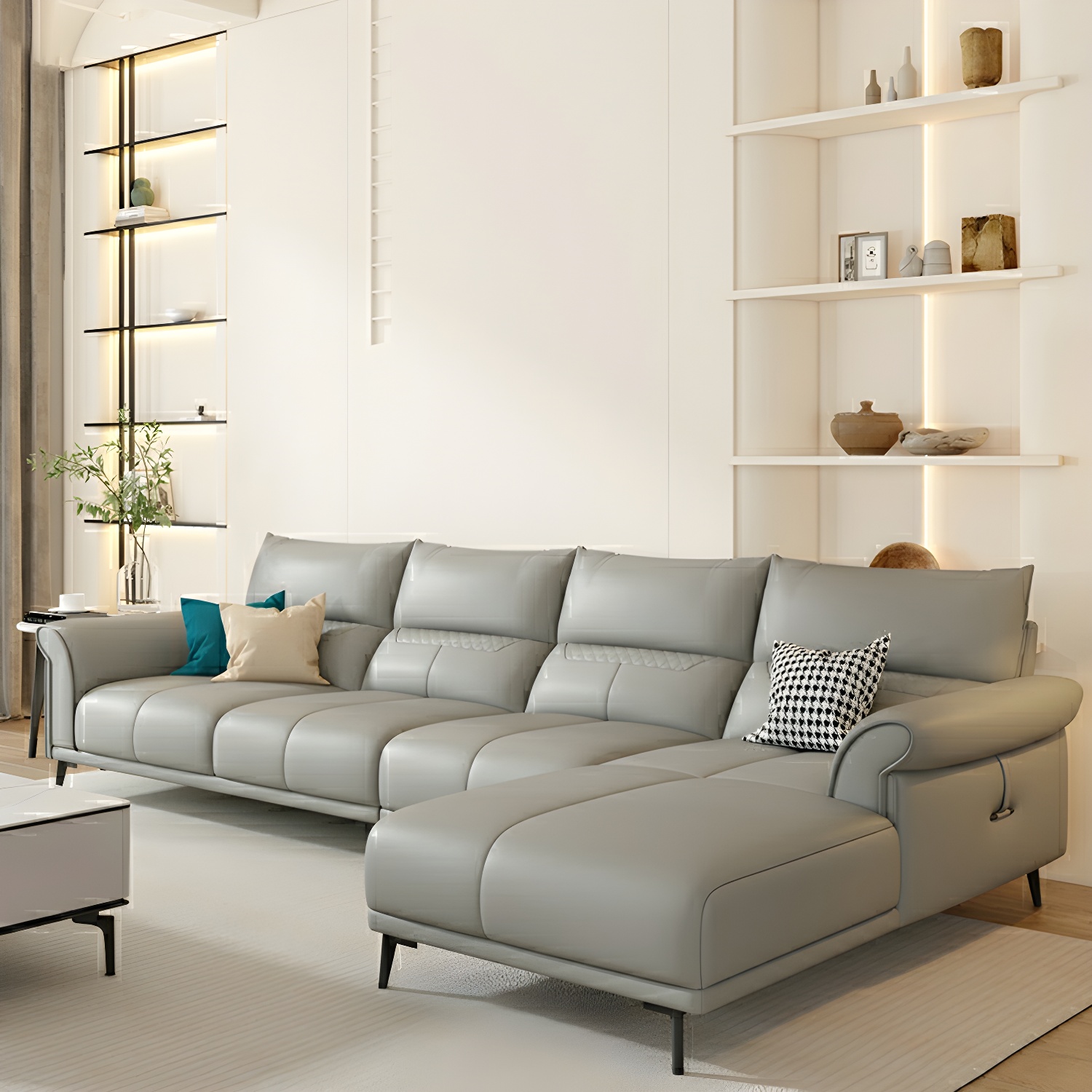 Gray Leather Sectional Sofa | Ormau - image 25